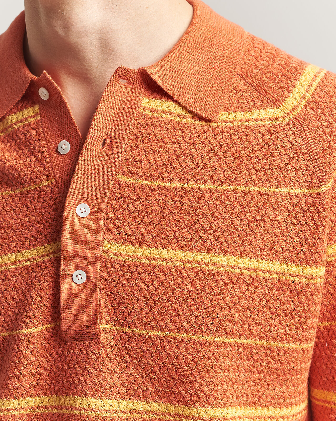 Uomini | Polo | BEAMS PLUS | Long Sleeve Knit Polo Orange Stripe