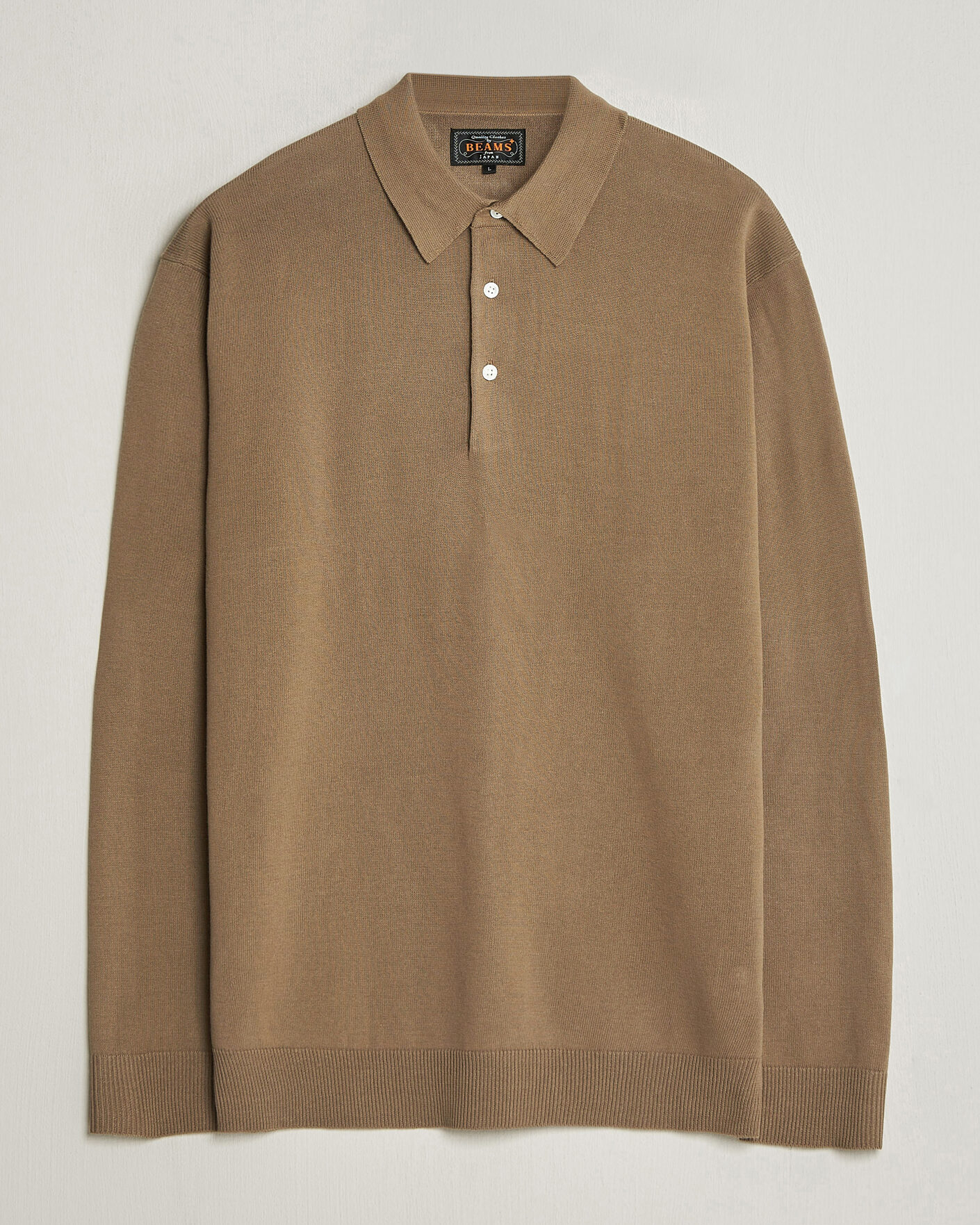 Uomini | Polo | BEAMS PLUS | Long Sleeve 12G Knit Polo Mocha