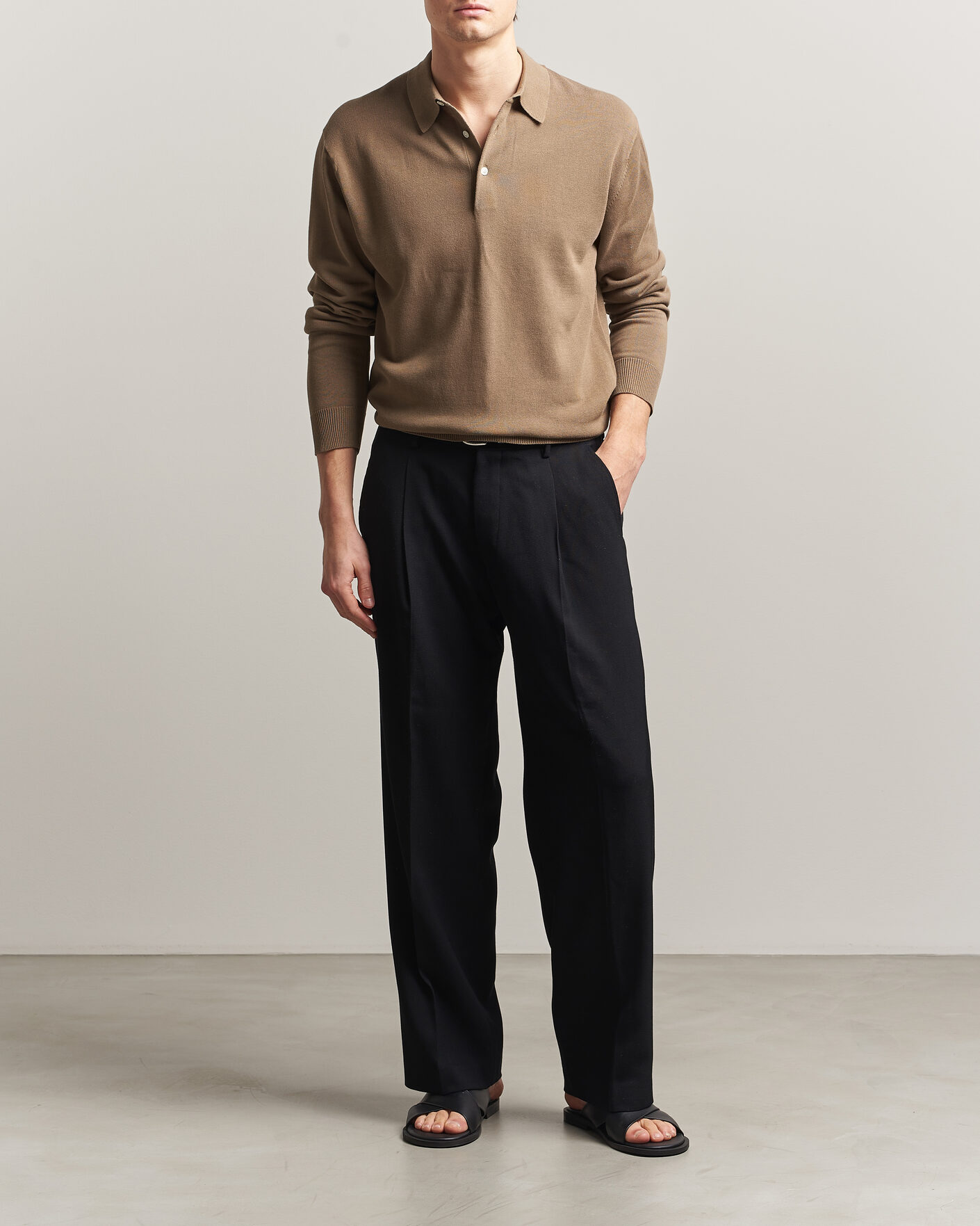 Uomini | Polo | BEAMS PLUS | Long Sleeve 12G Knit Polo Mocha