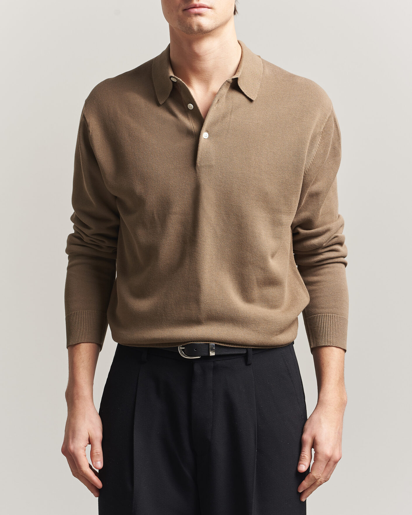 Uomini | Polo | BEAMS PLUS | Long Sleeve 12G Knit Polo Mocha