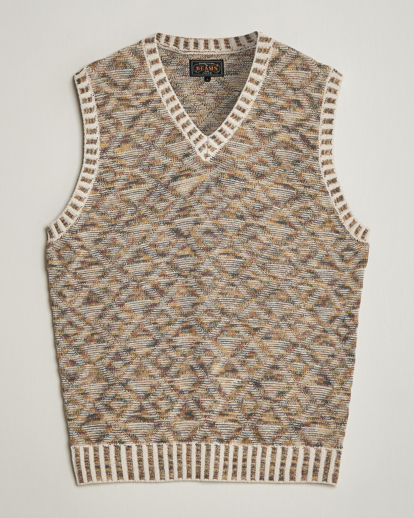 Uomini | Maglieria | BEAMS PLUS | Kasuri Jacquard Knit Vest Beige