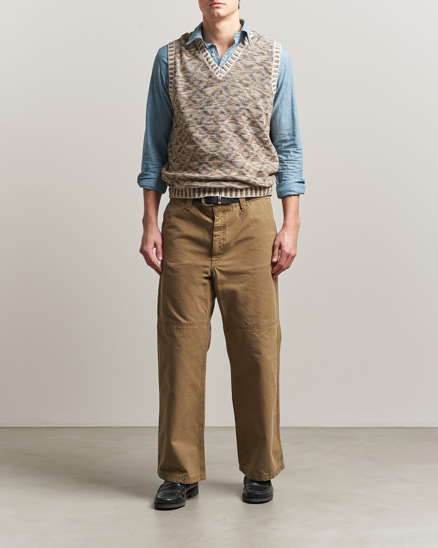 Uomini | Maglieria | BEAMS PLUS | Kasuri Jacquard Knit Vest Beige
