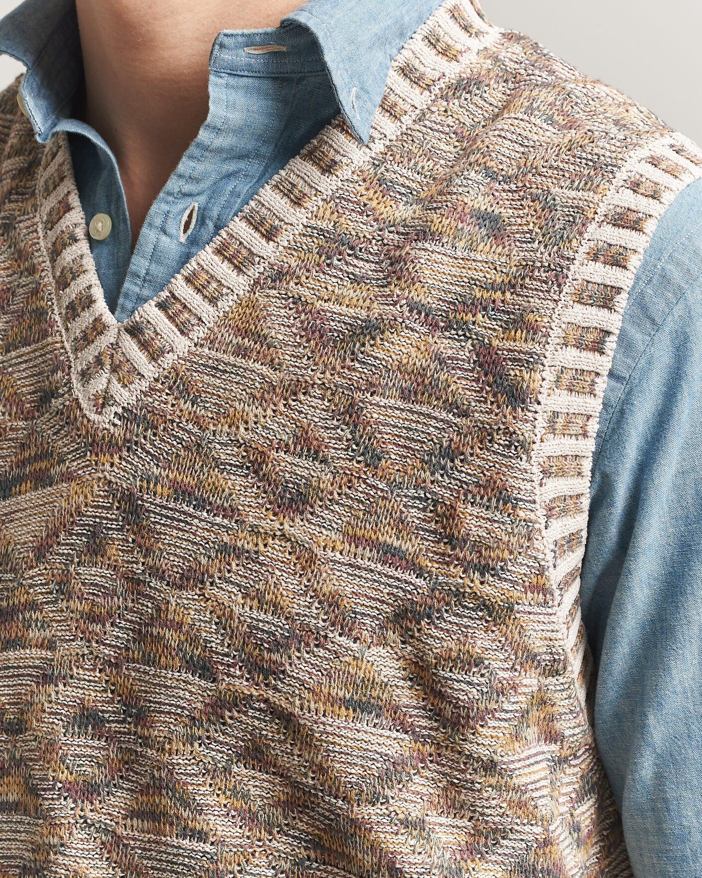 Uomini | Maglieria | BEAMS PLUS | Kasuri Jacquard Knit Vest Beige