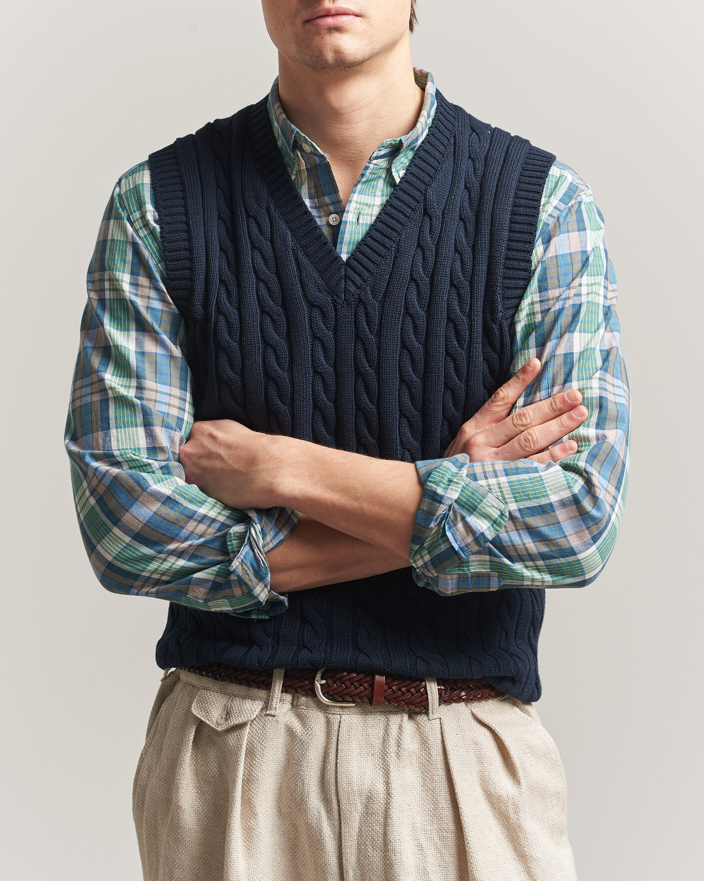 Uomini | Maglieria | BEAMS PLUS | Cable Knit Vest Navy