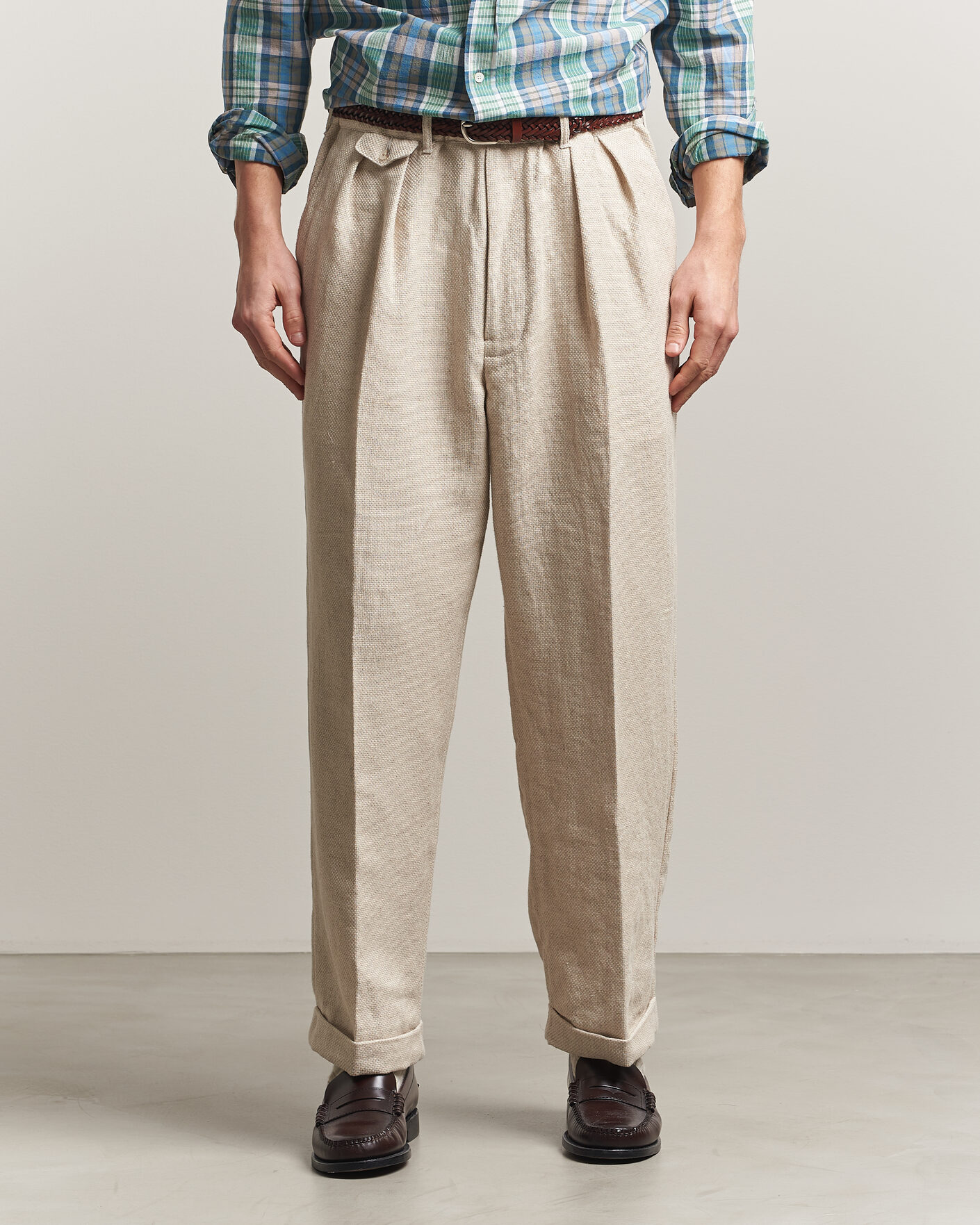 Uomini | Pantaloni | BEAMS PLUS | Cotton/Linen Pleated Trousers Off White