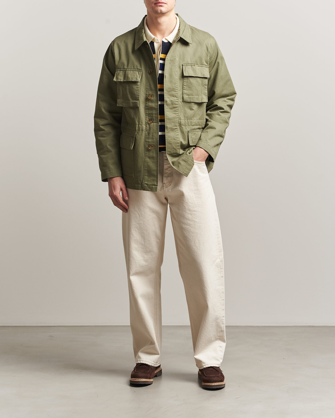 Uomini | Giacche | Baracuta | Washed Cotton Twill Field Shacket Lichen Green