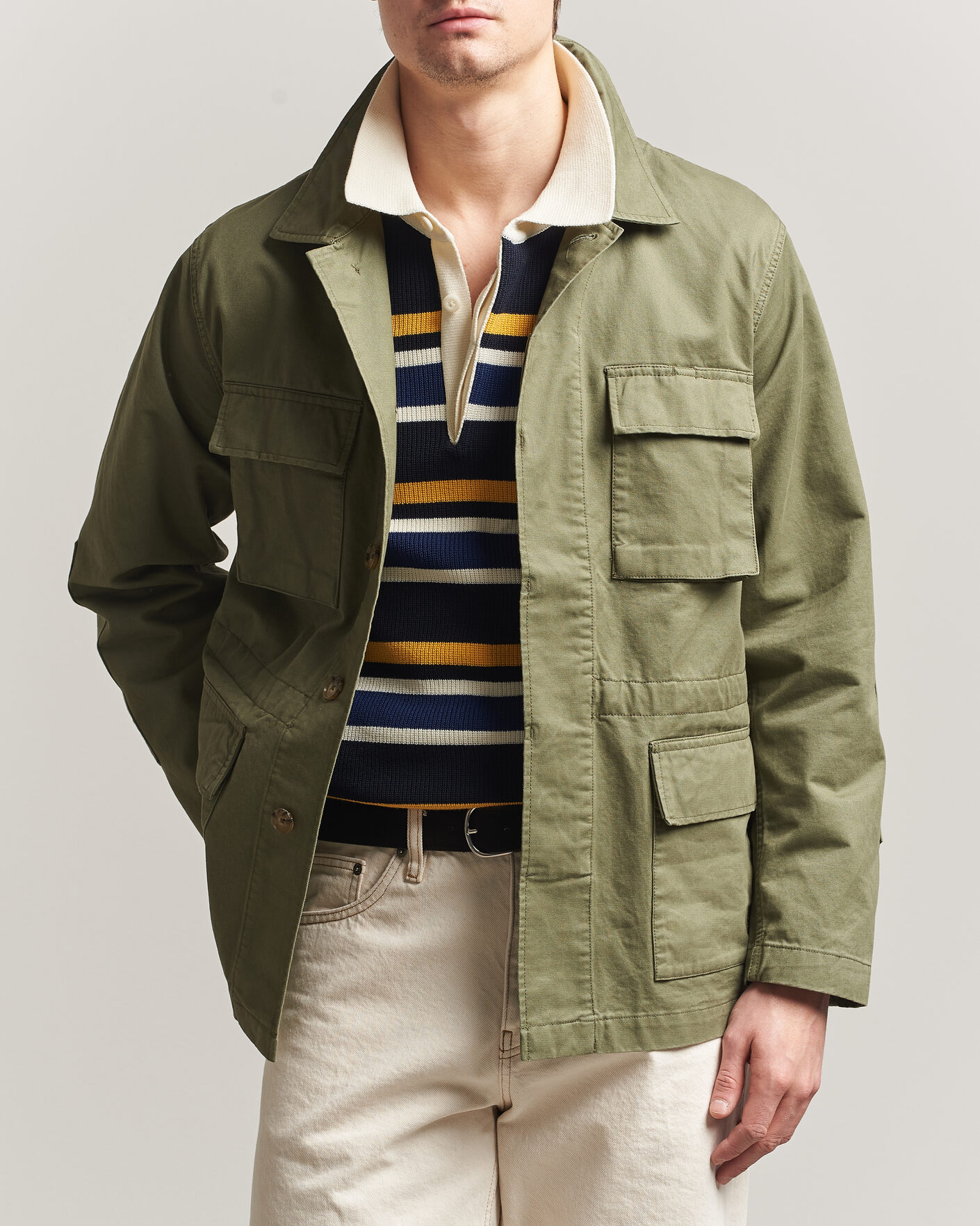 Uomini | Giacche | Baracuta | Washed Cotton Twill Field Shacket Lichen Green