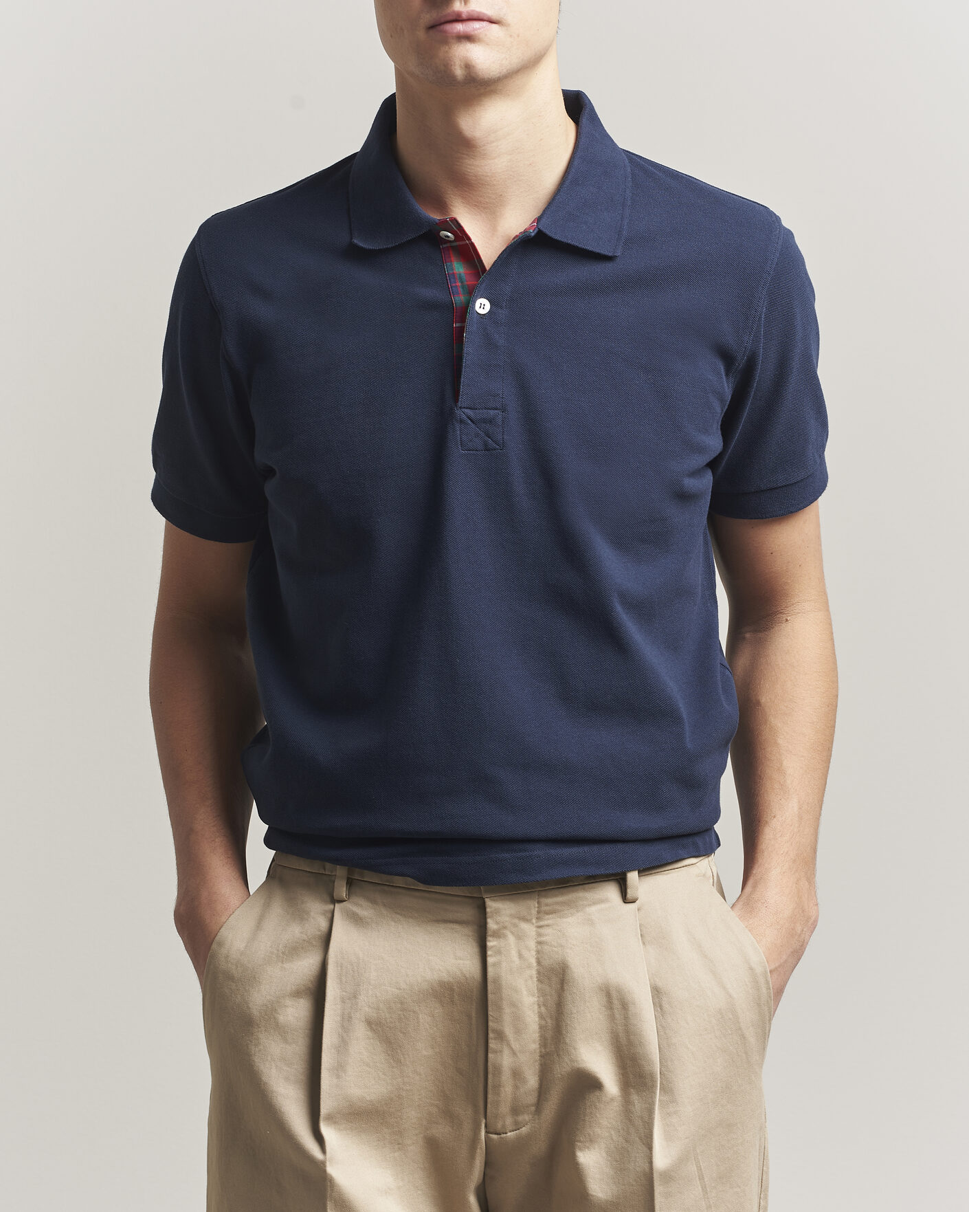Uomini | Polo | Baracuta | Tartan Placket Piquet Polo Navy
