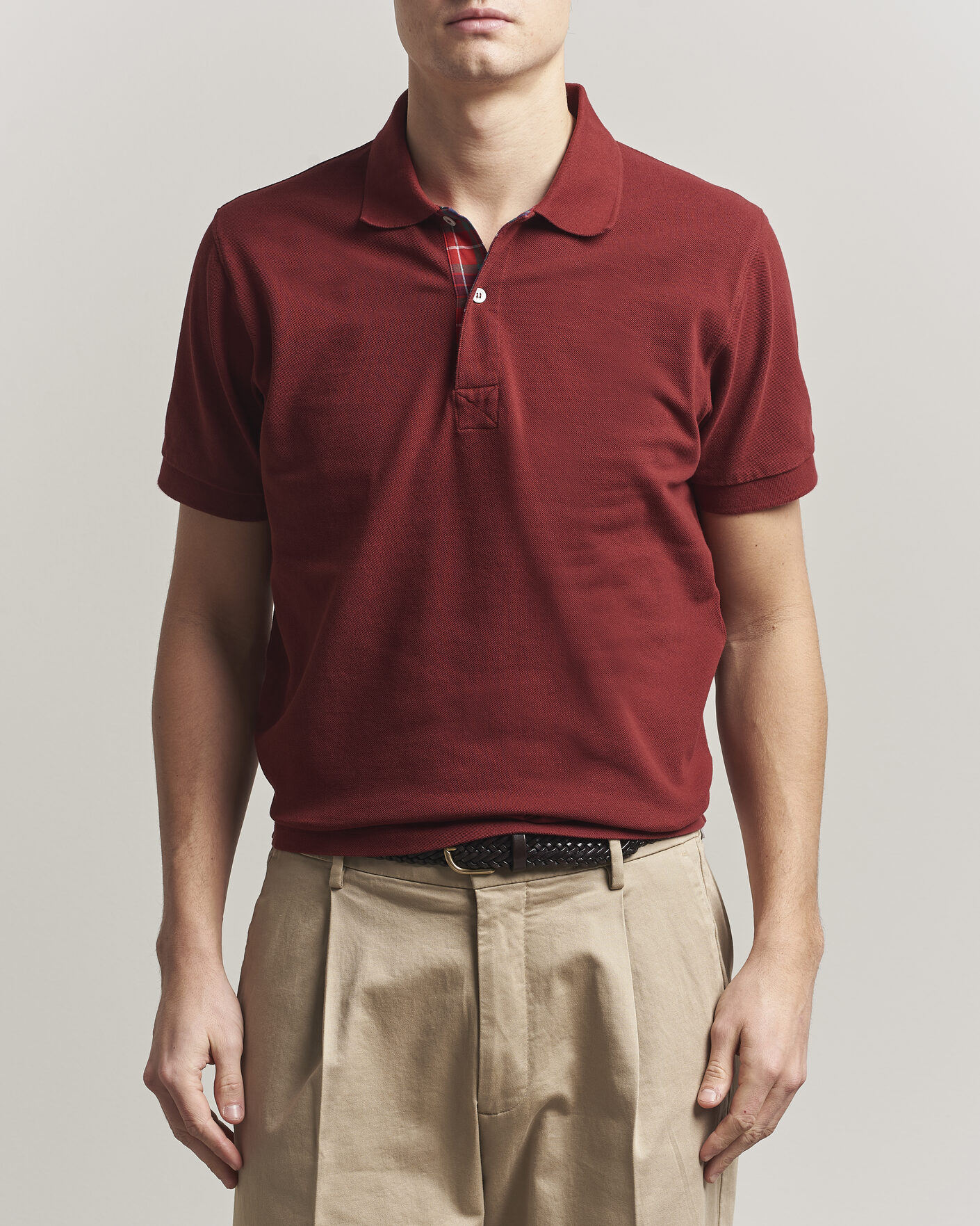 Uomini | Polo | Baracuta | Tartan Placket Piquet Polo Oxblood