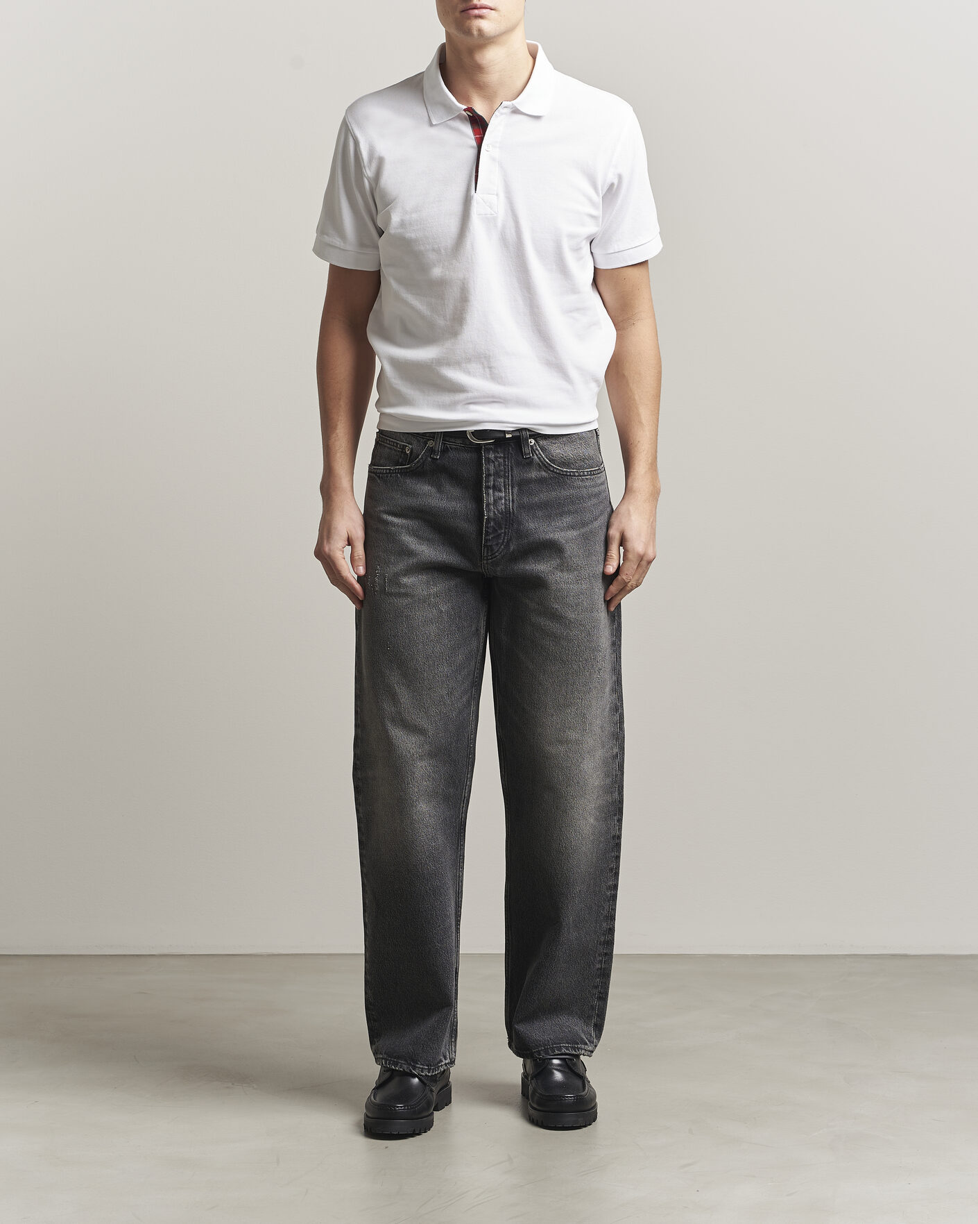 Uomini | Polo | Baracuta | Tartan Placket Piquet Polo Bone White