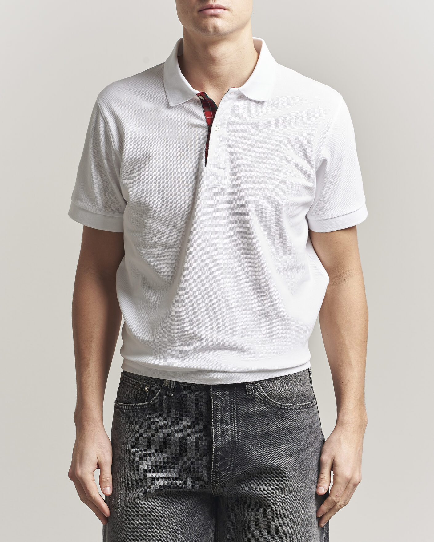 Uomini | Polo | Baracuta | Tartan Placket Piquet Polo Bone White
