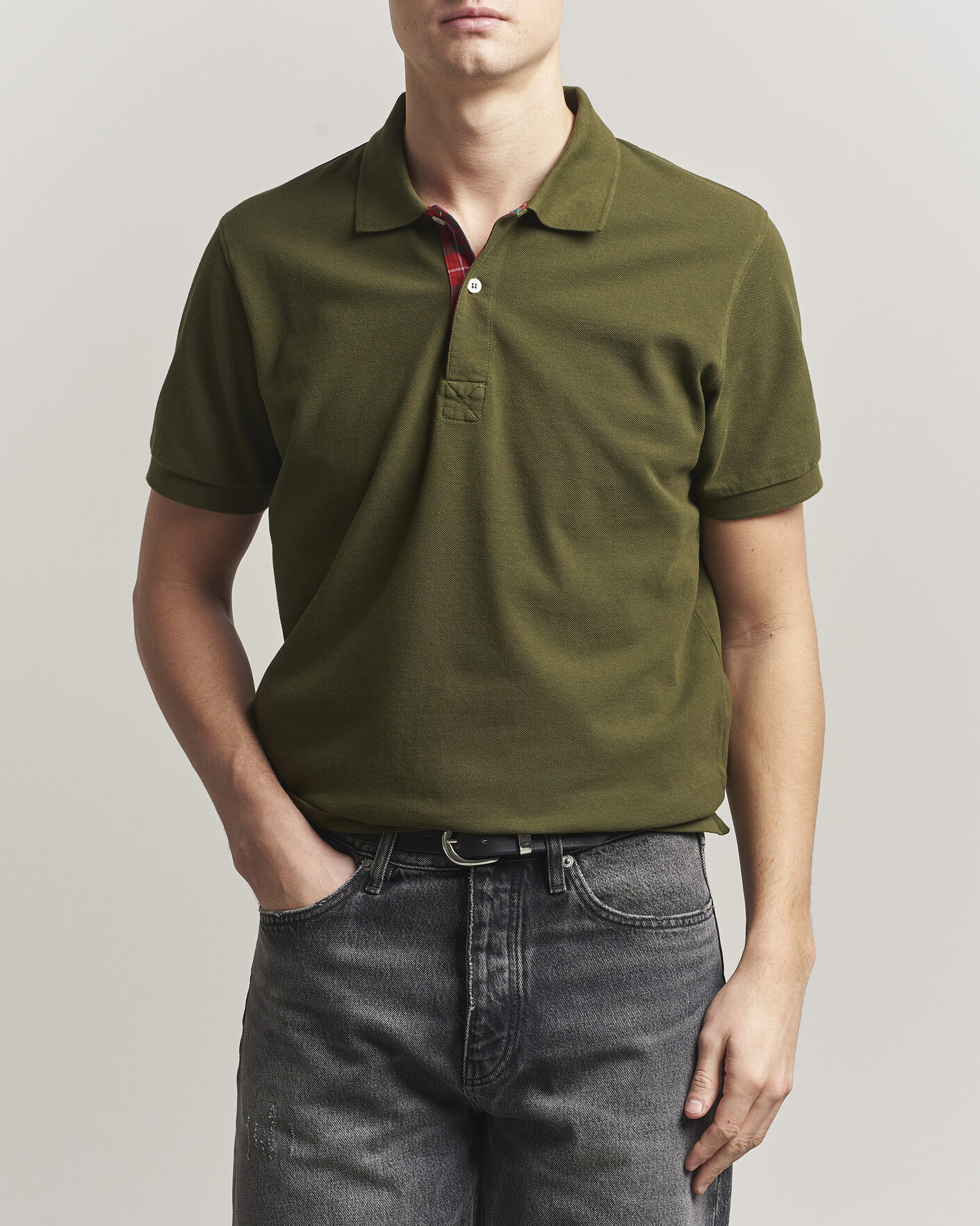 Uomini | Polo | Baracuta | Tartan Placket Piquet Polo Beech