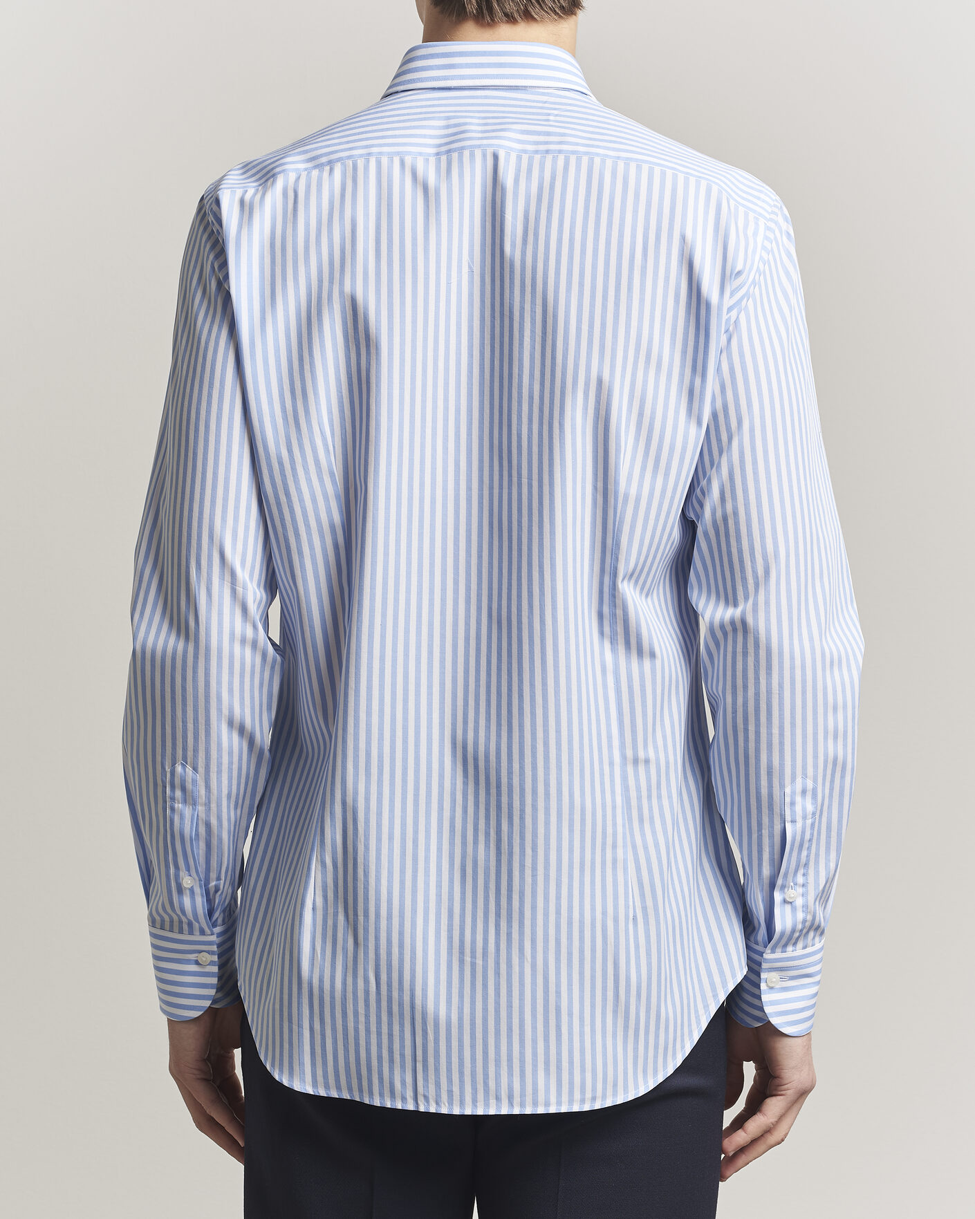 Uomini | Camicie | Grigio | Cotton Poplin Dress Shirt Light Blue Stripe