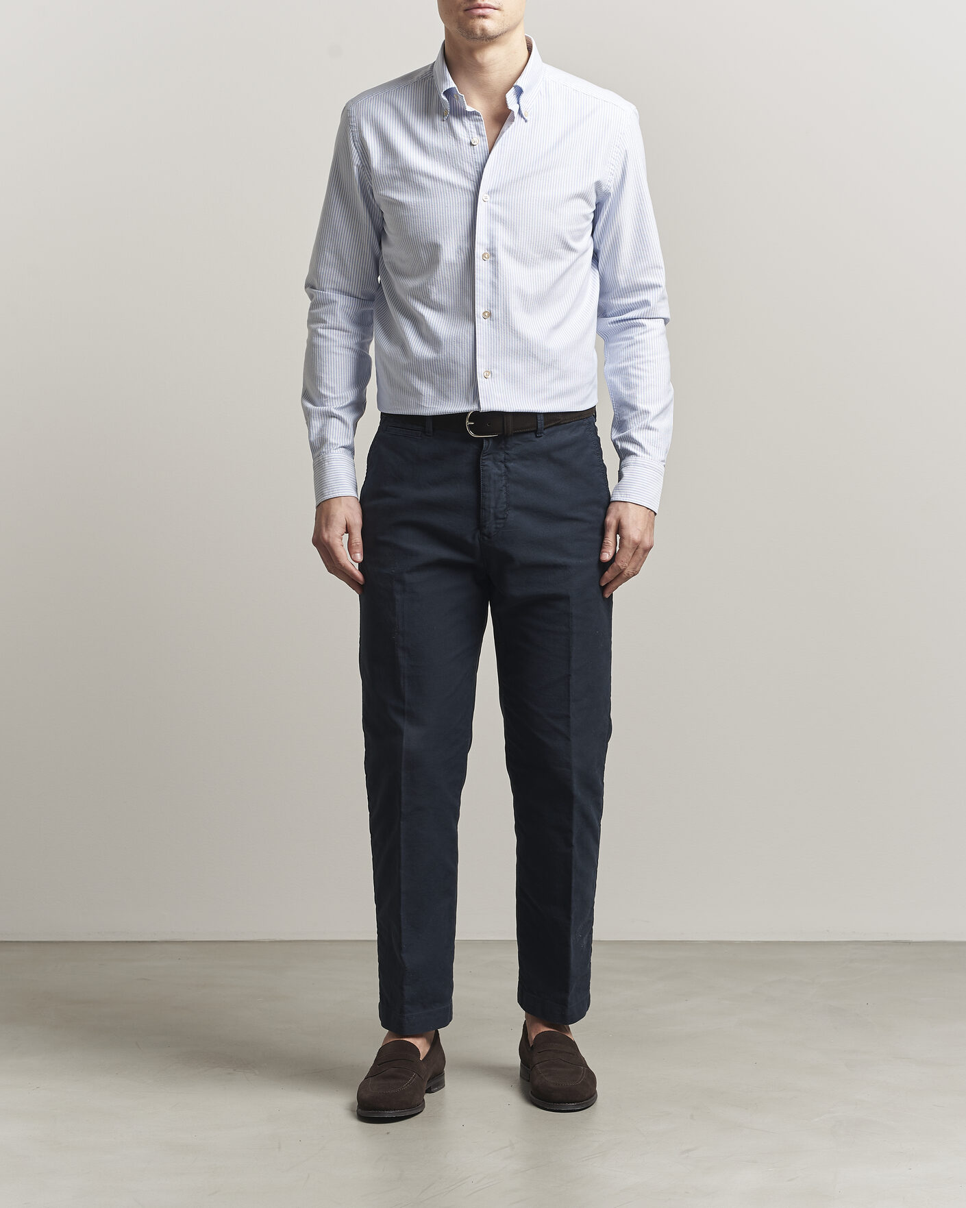 Uomini | Camicie | Grigio | Oxford Button Down Shirt Light Blue Stripe
