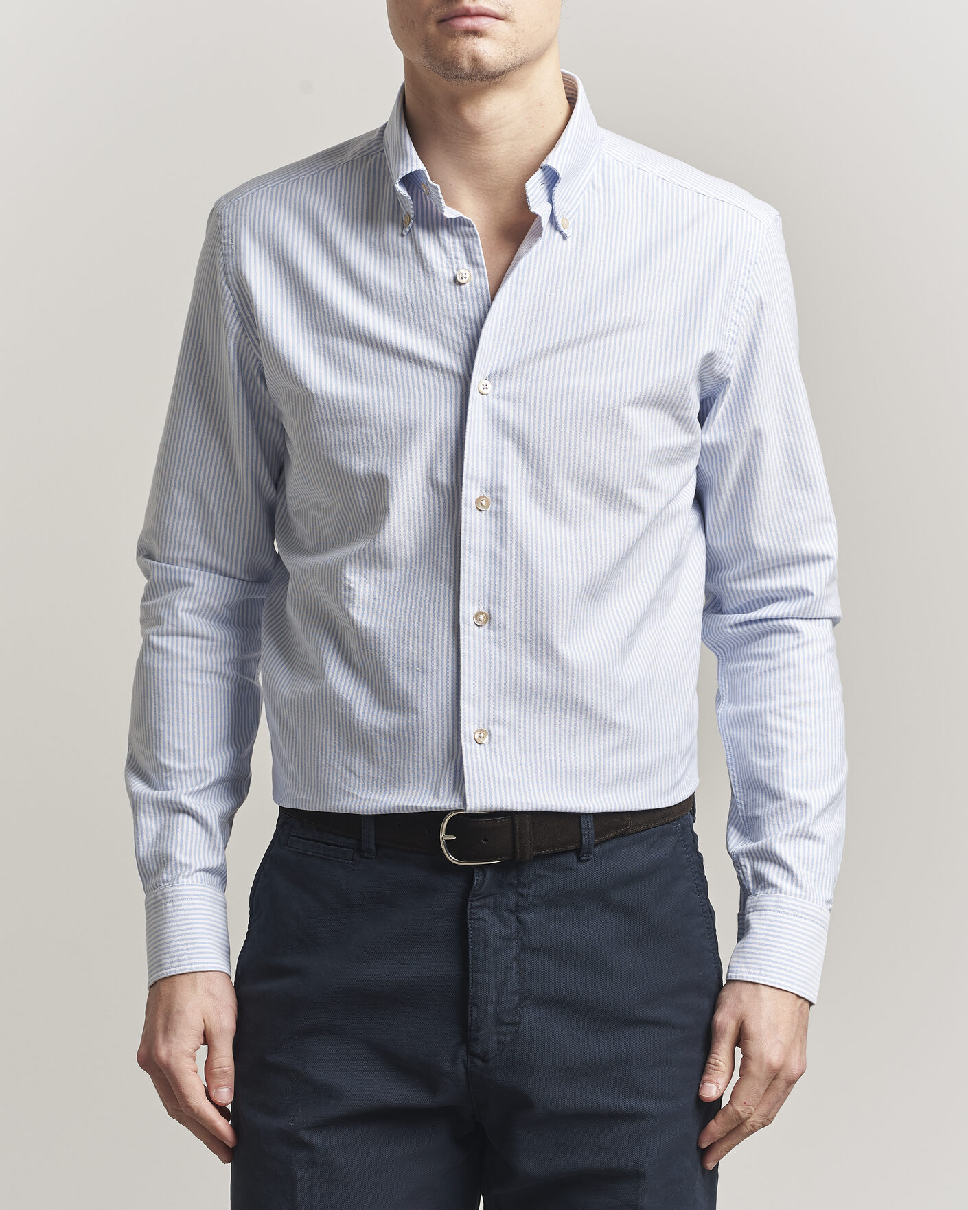 Uomini | Camicie | Grigio | Oxford Button Down Shirt Light Blue Stripe