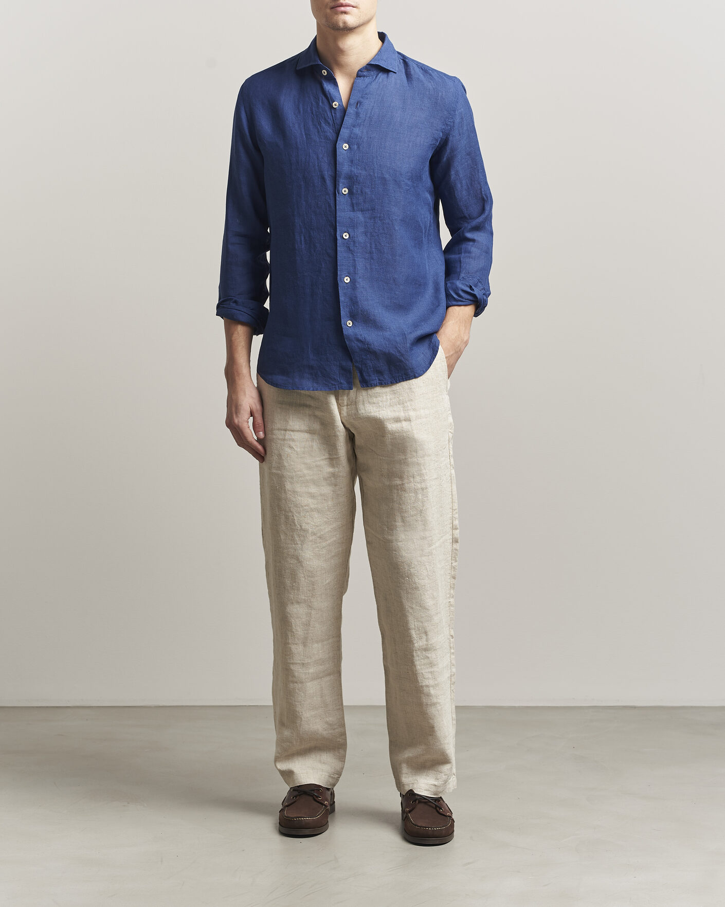Uomini | Camicie | Grigio | Washed Linen Shirt Navy