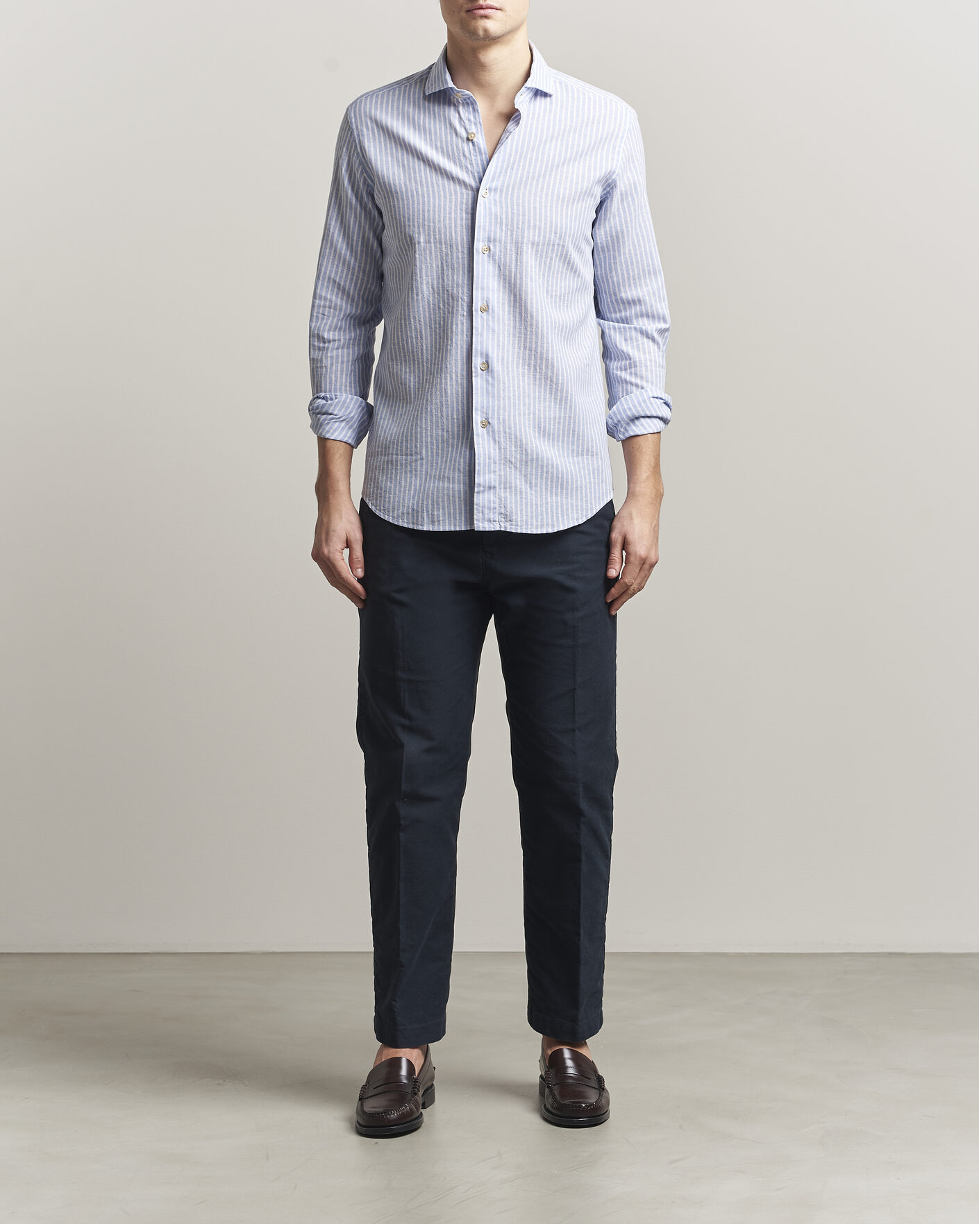 Uomini | Camicie | Grigio | Washed Cotton/Linen Shirt Blue Stripe