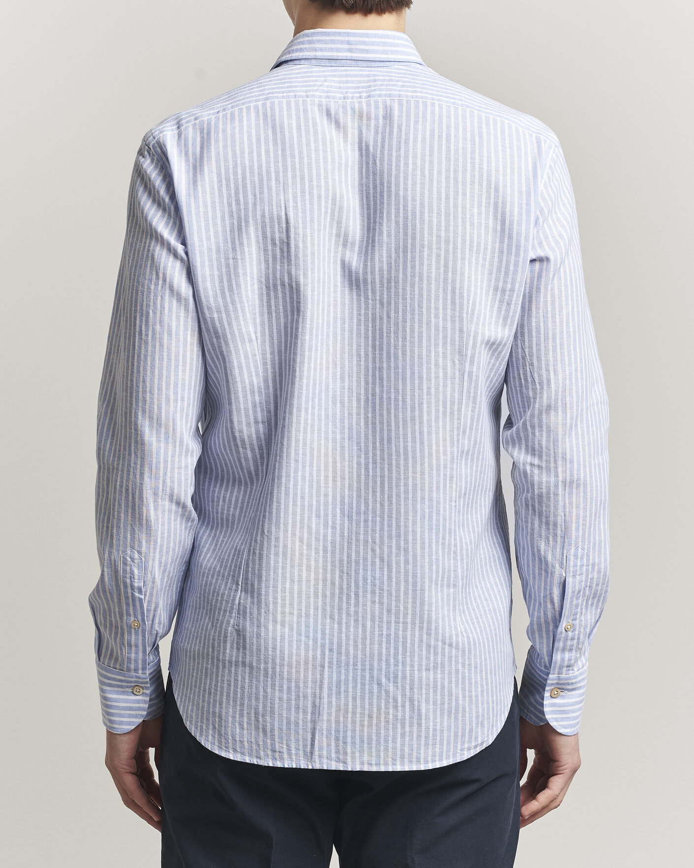 Uomini | Camicie | Grigio | Washed Cotton/Linen Shirt Blue Stripe