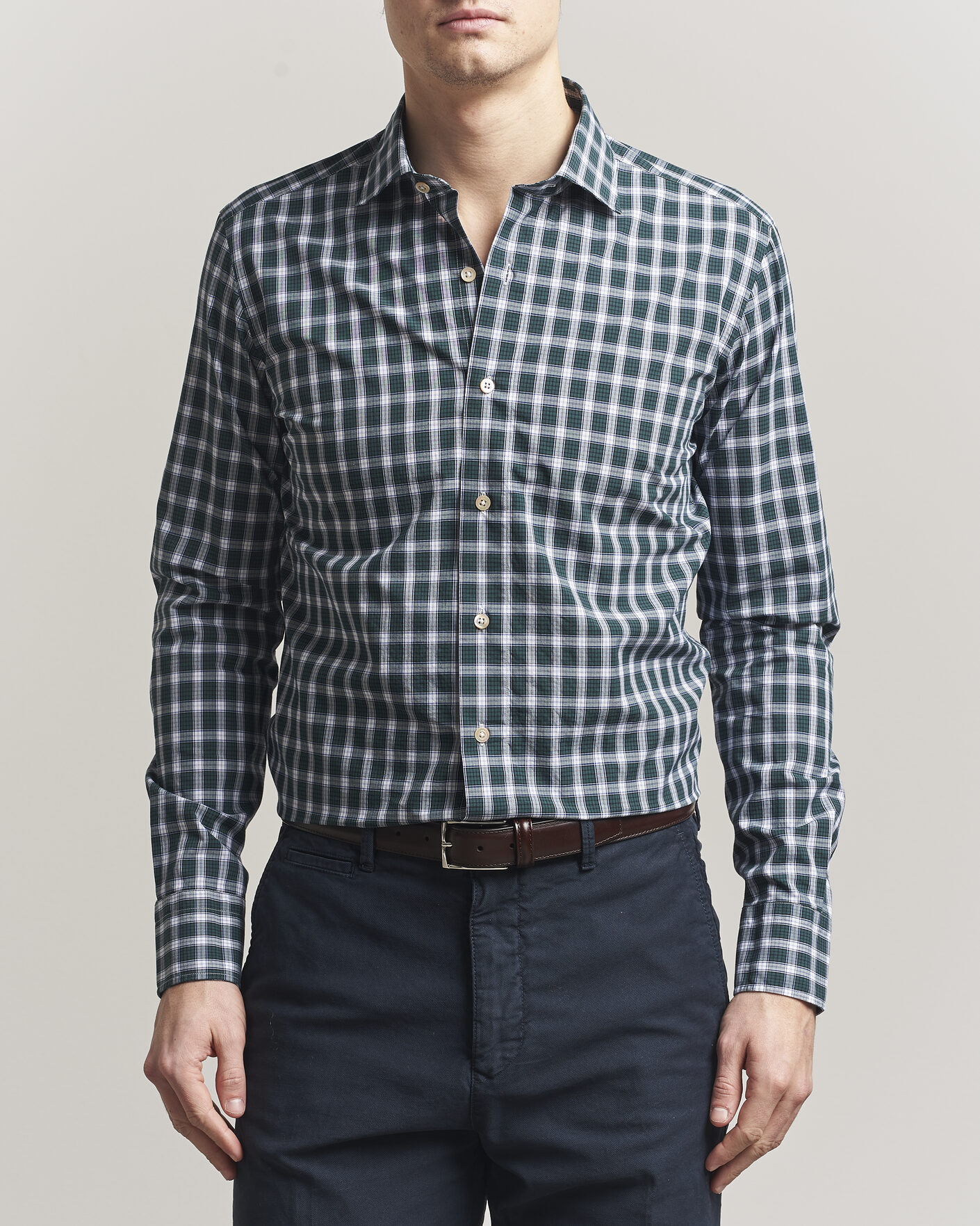 Uomini | Camicie | Grigio | Washed Casual Shirt Green Check