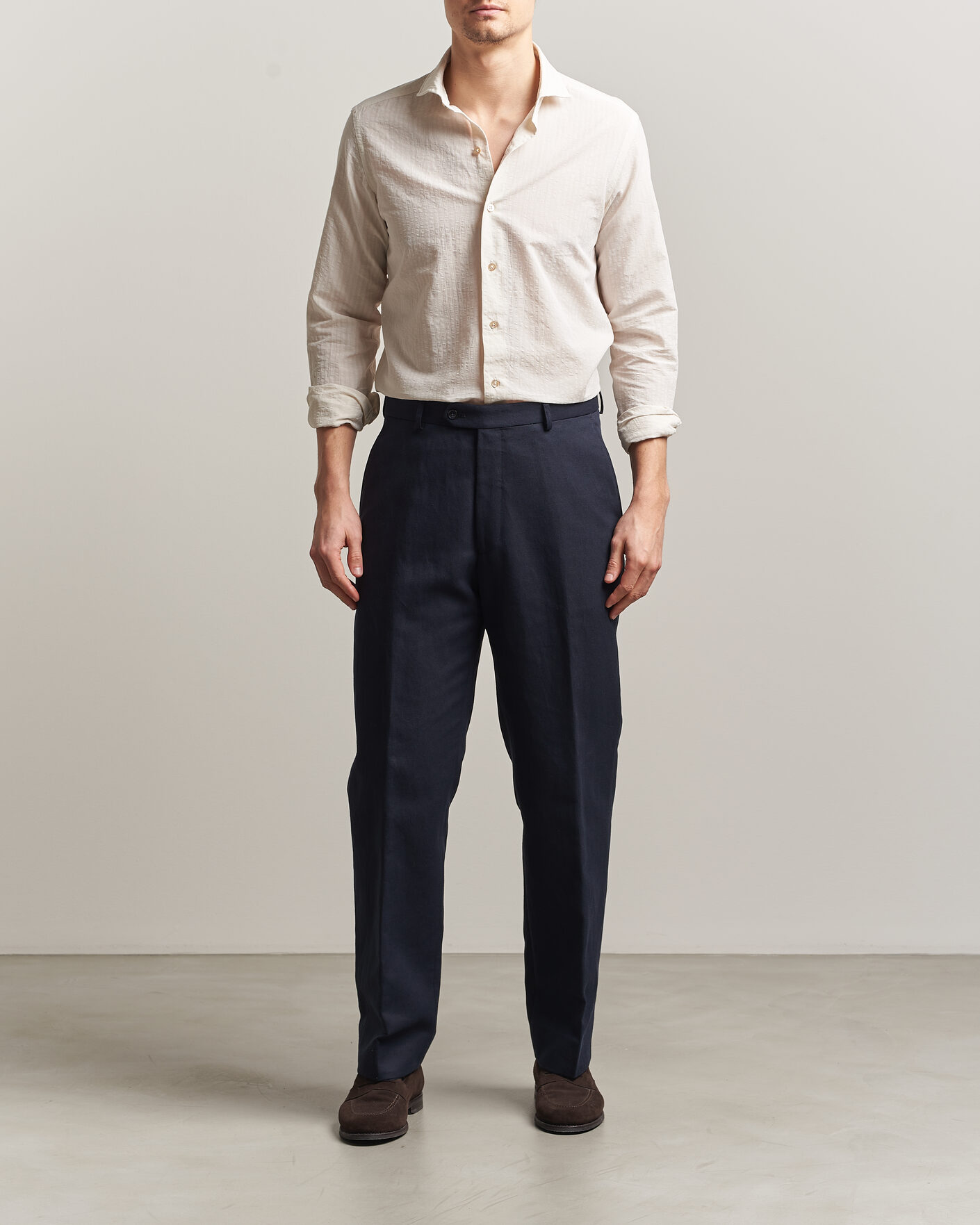 Uomini | Camicie | Grigio | Cotton/Linen Seersucker Shirt Off White