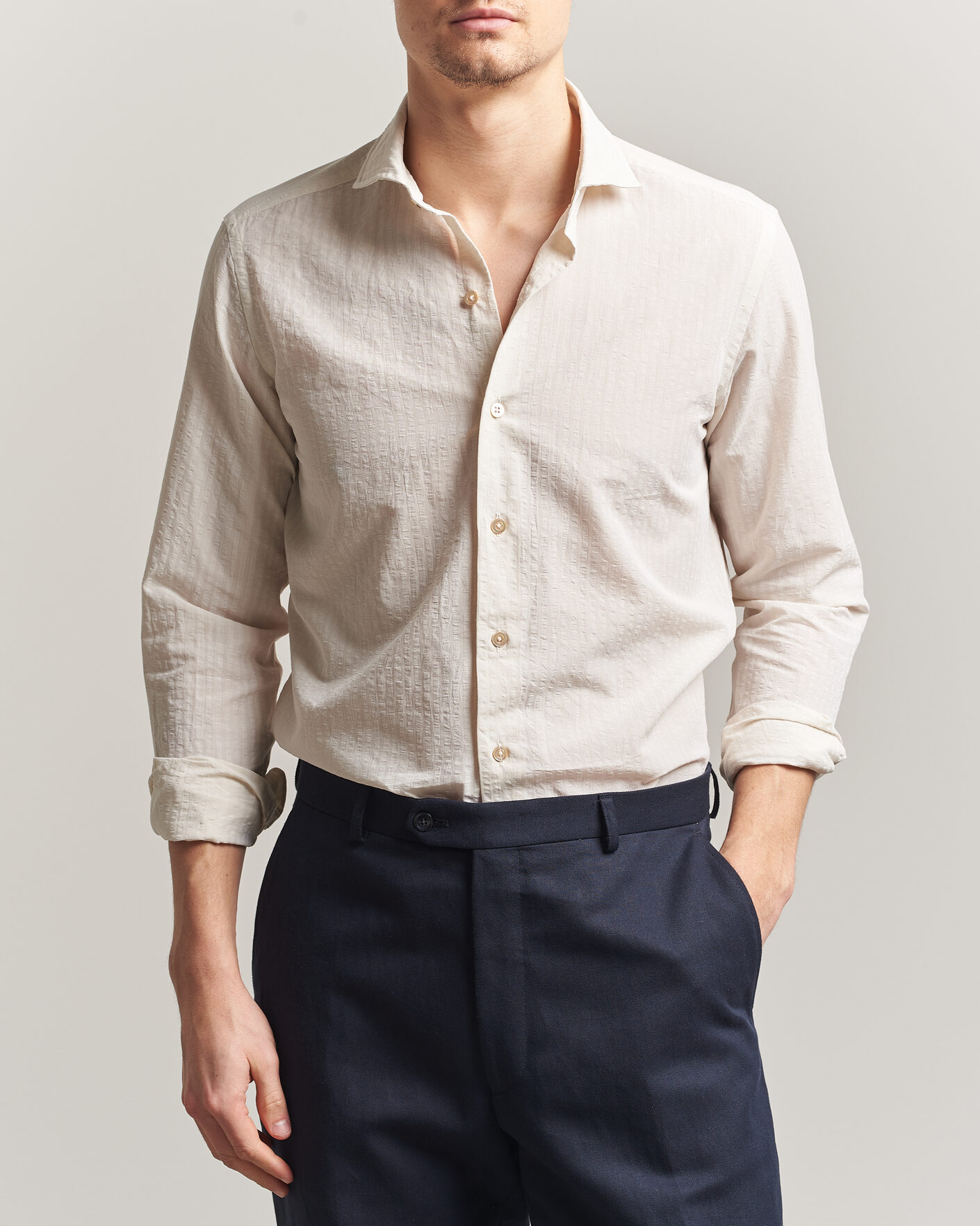 Uomini | Camicie | Grigio | Cotton/Linen Seersucker Shirt Off White