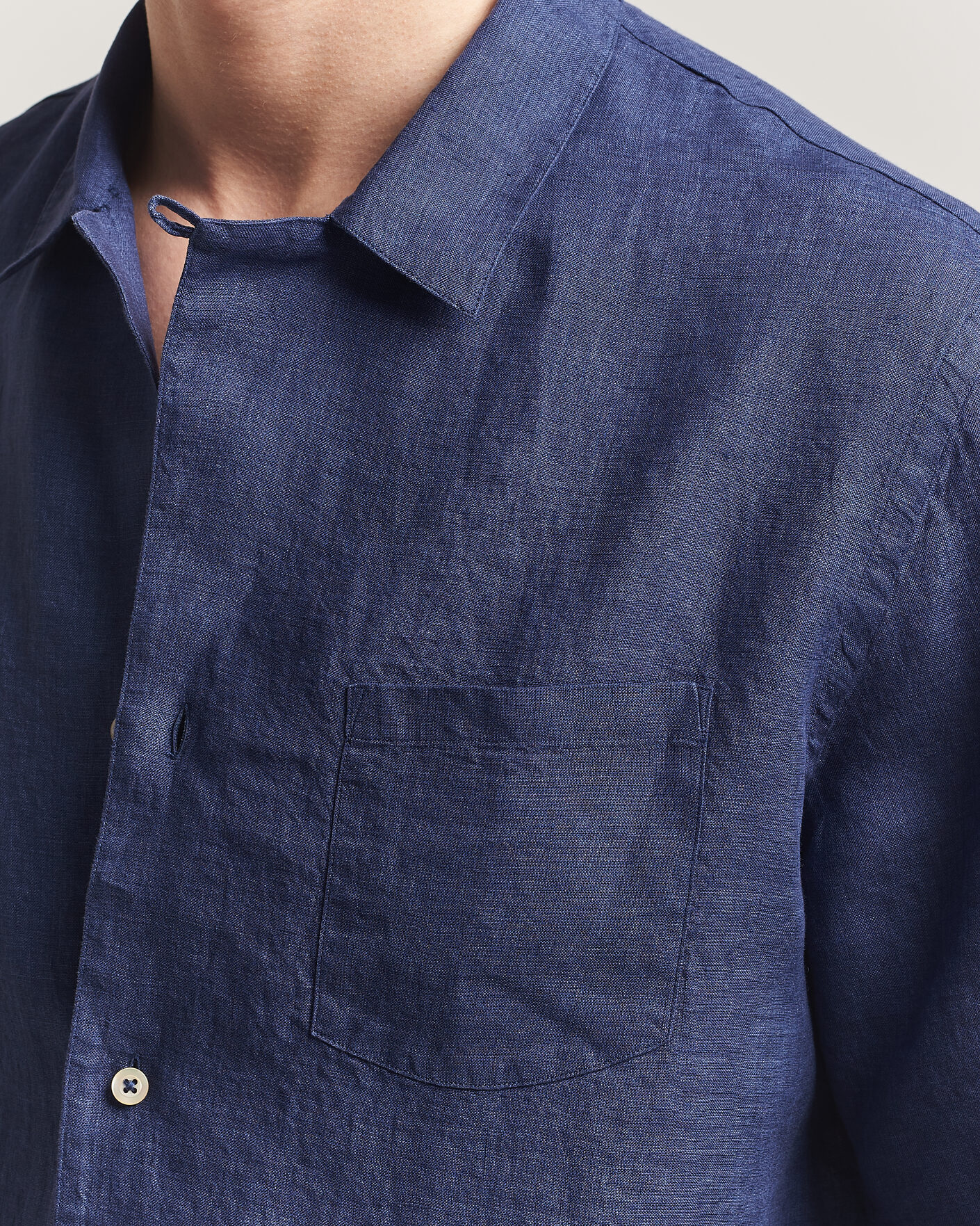Uomini | Camicie | Grigio | Linen Camp Collar Shirt Navy