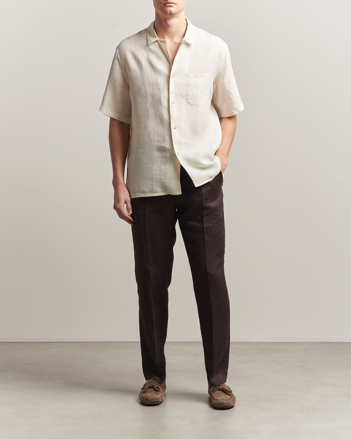 Uomini | Camicie | Grigio | Linen Camp Collar Shirt White