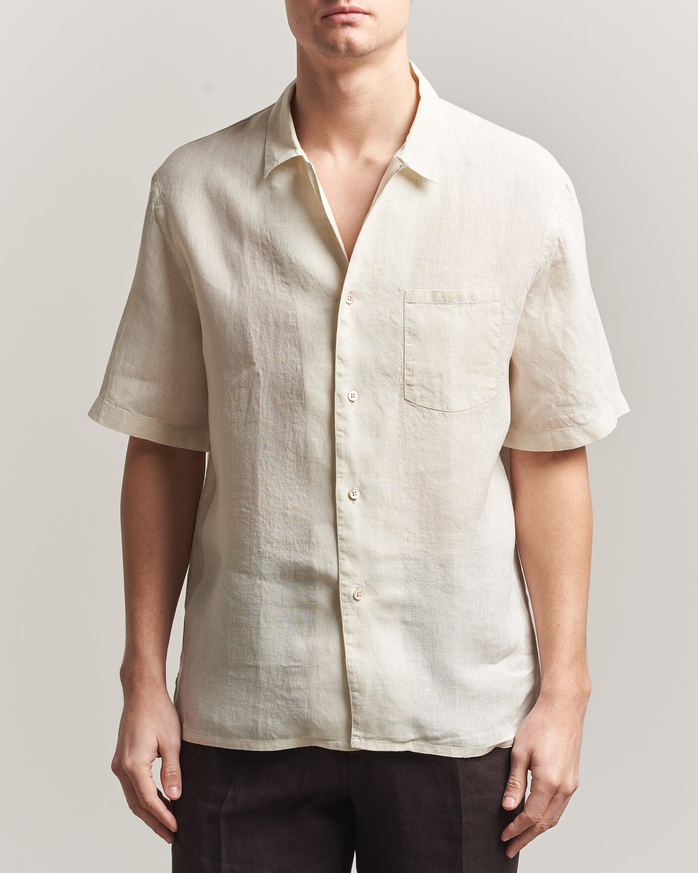 Uomini | Camicie | Grigio | Linen Camp Collar Shirt White