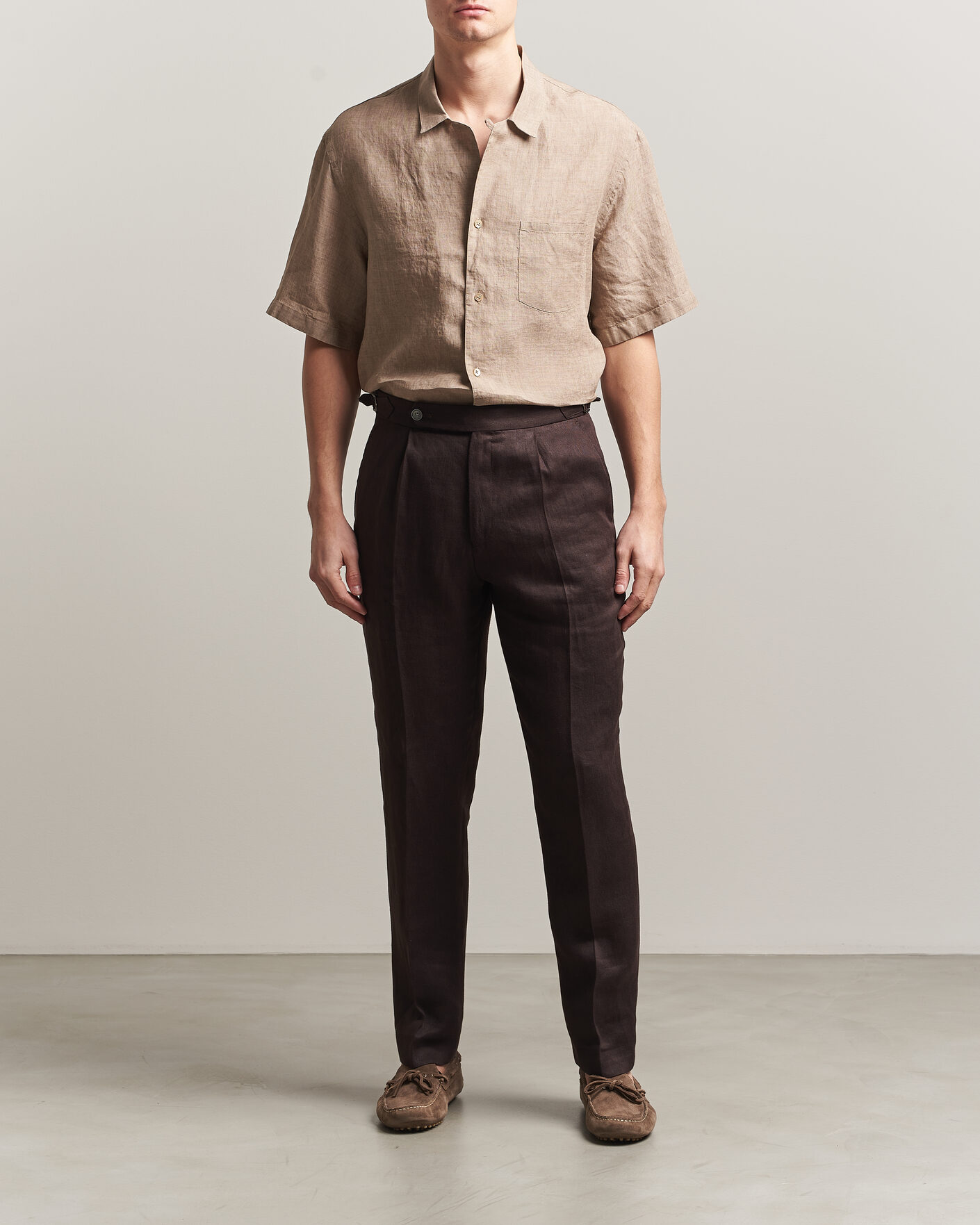 Uomini | Camicie | Grigio | Linen Camp Collar Shirt Brown
