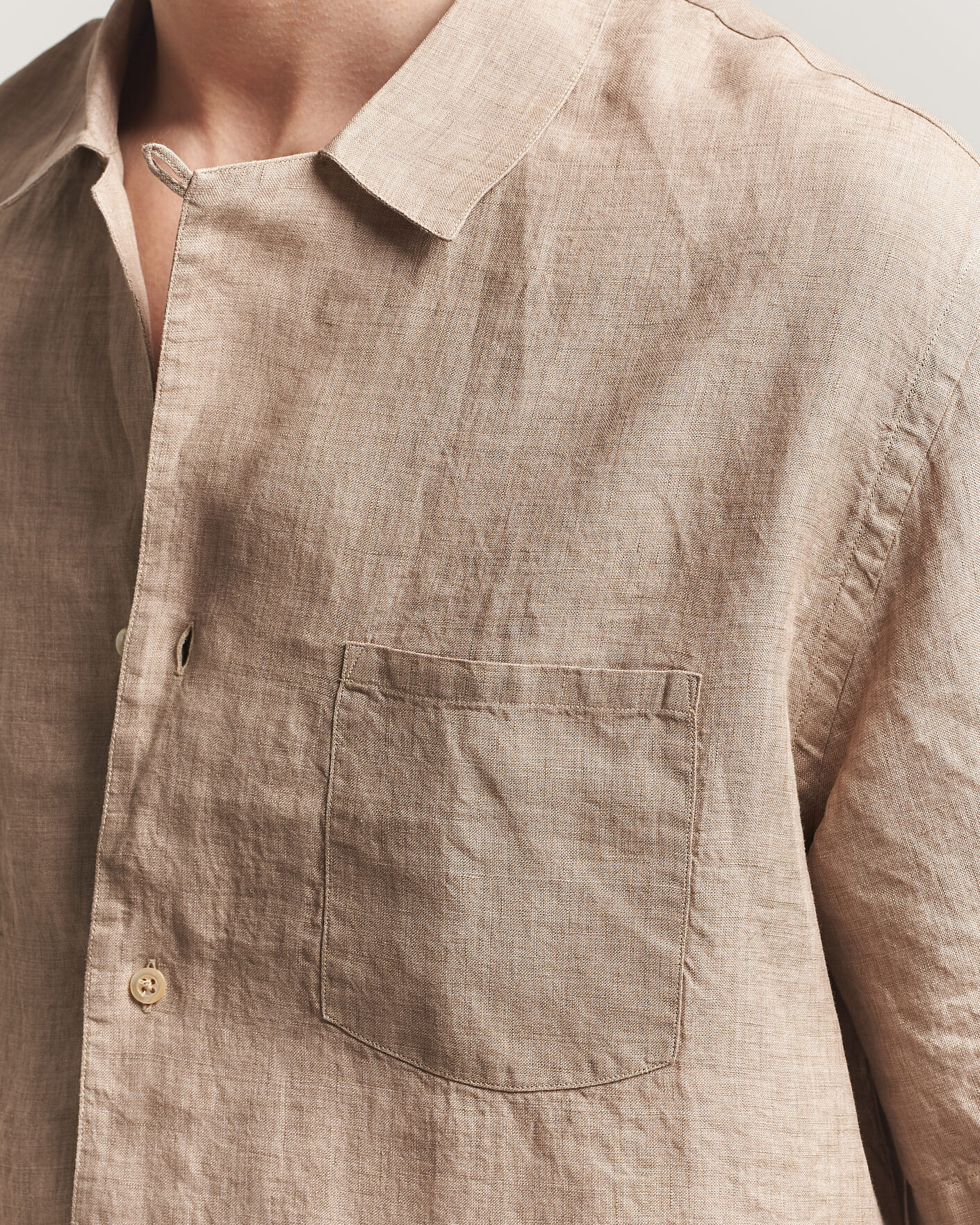 Uomini | Camicie | Grigio | Linen Camp Collar Shirt Brown