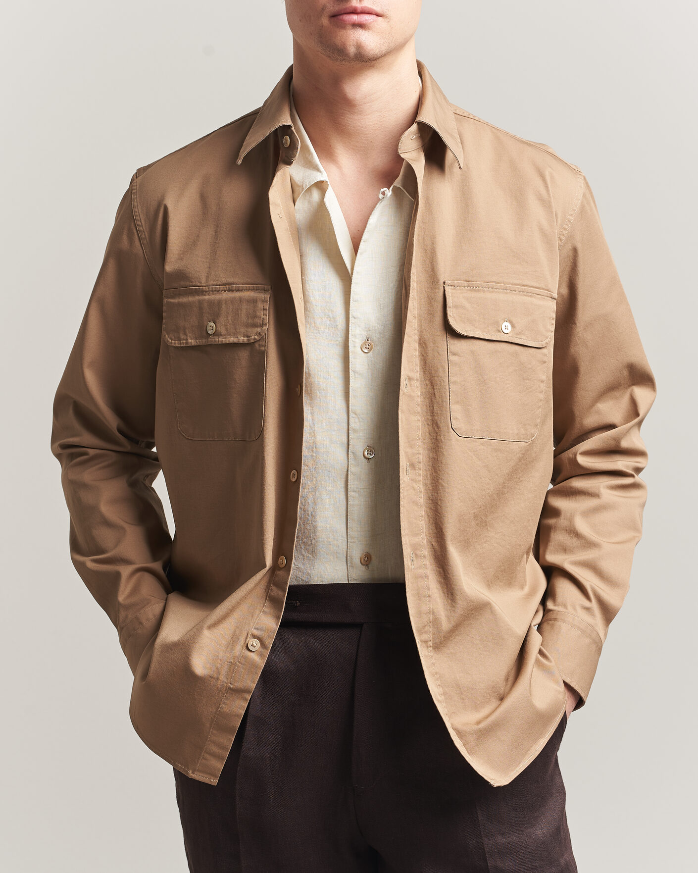 Uomini | Camicie | Grigio | Illinois Cotton Overshirt Khaki