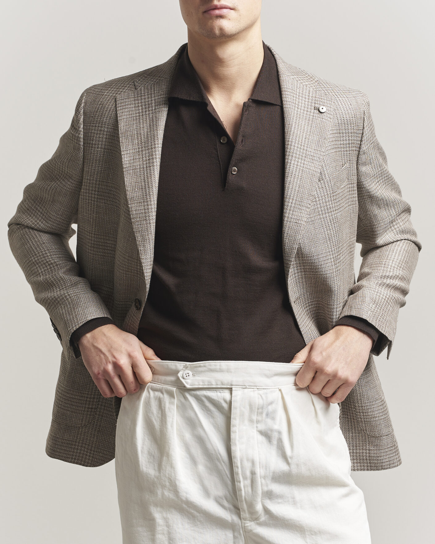 Uomini | Blazers | L.B.M. 1911 | Jack Regular Fit Linen/Wool Checked Blazer Taupe