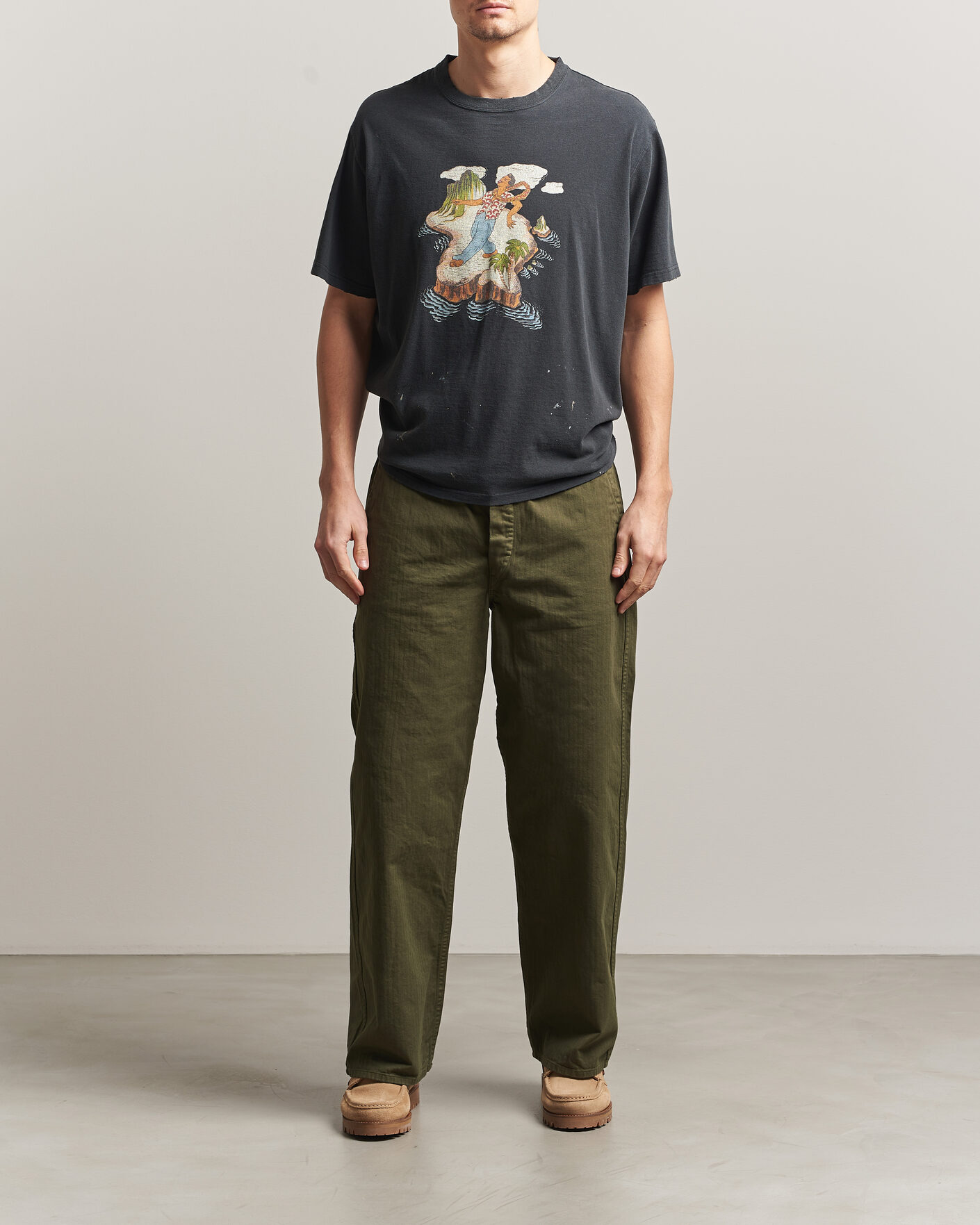 Uomini | Pantaloni | orSlow | Wide Fit French Work Pants Army Green