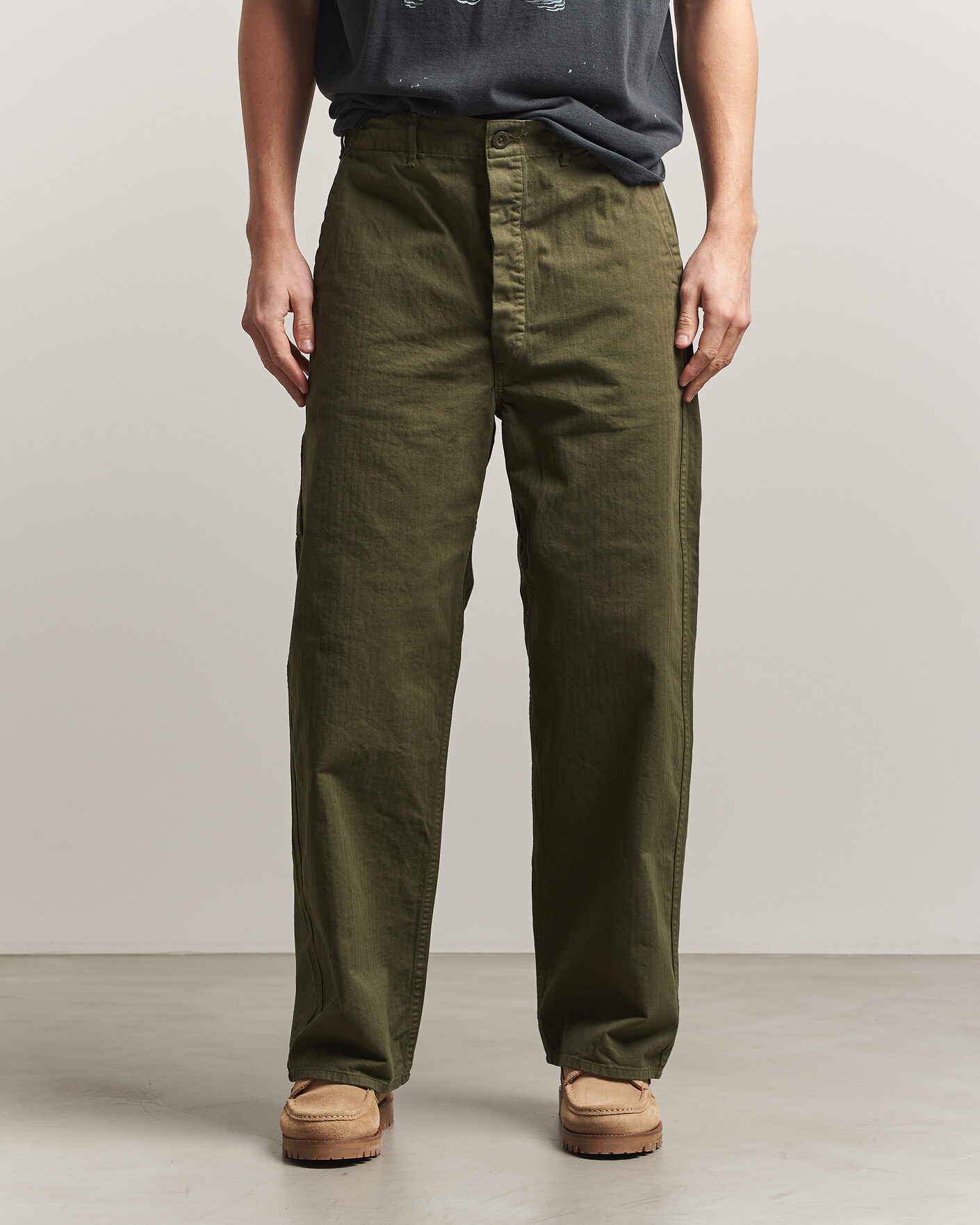 Uomini | Pantaloni | orSlow | Wide Fit French Work Pants Army Green