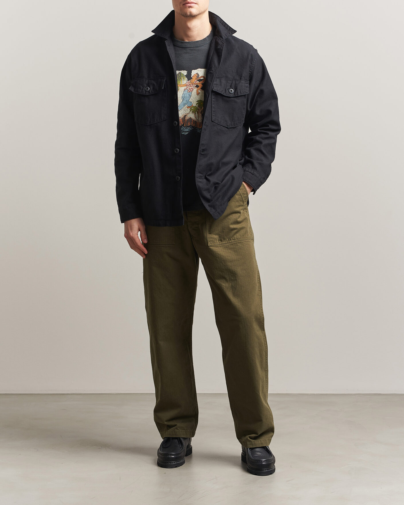 Uomini | Pantaloni | orSlow | Vintage Fit Herringbone Fatigue Pants Army Green