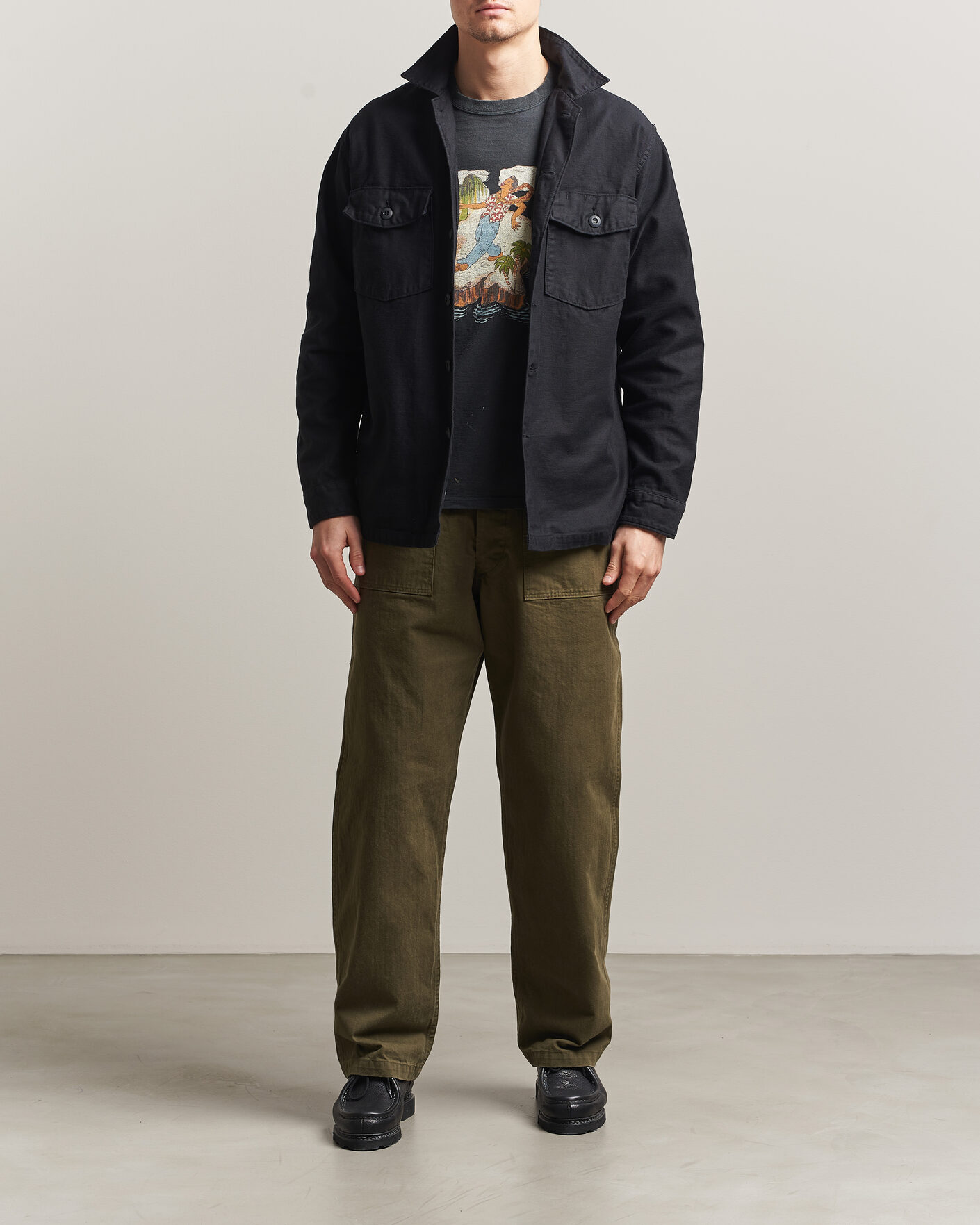 Uomini | Camicie | orSlow | Cotton Sateen US Army Overshirt Black