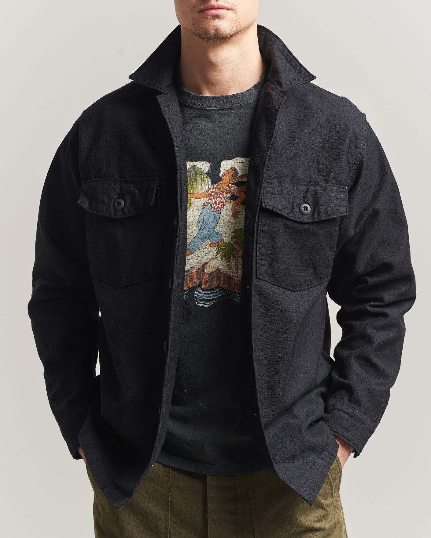 Uomini | Camicie | orSlow | Cotton Sateen US Army Overshirt Black