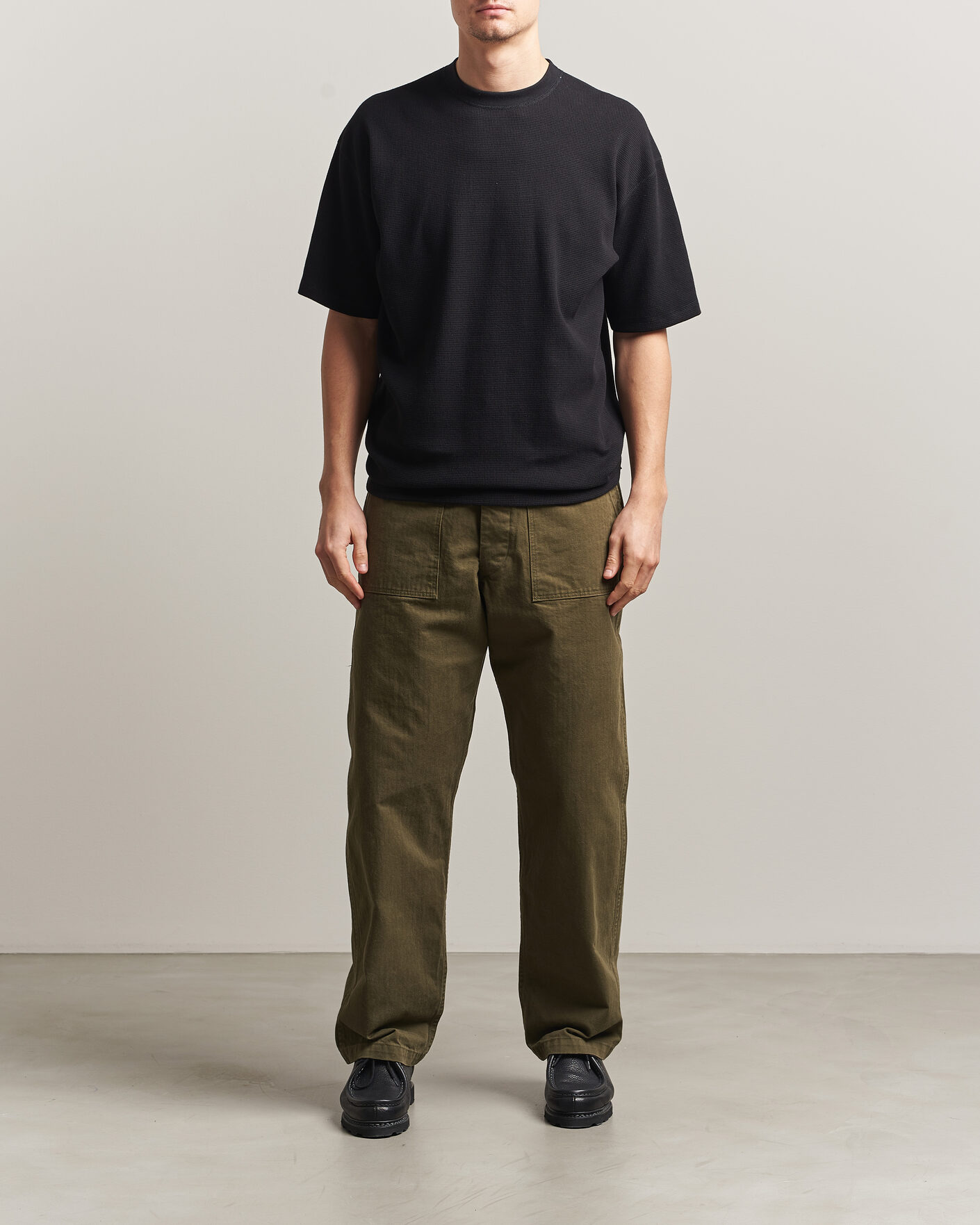 Uomini | T-shirt | orSlow | Waffle Cotton T-Shirt Black