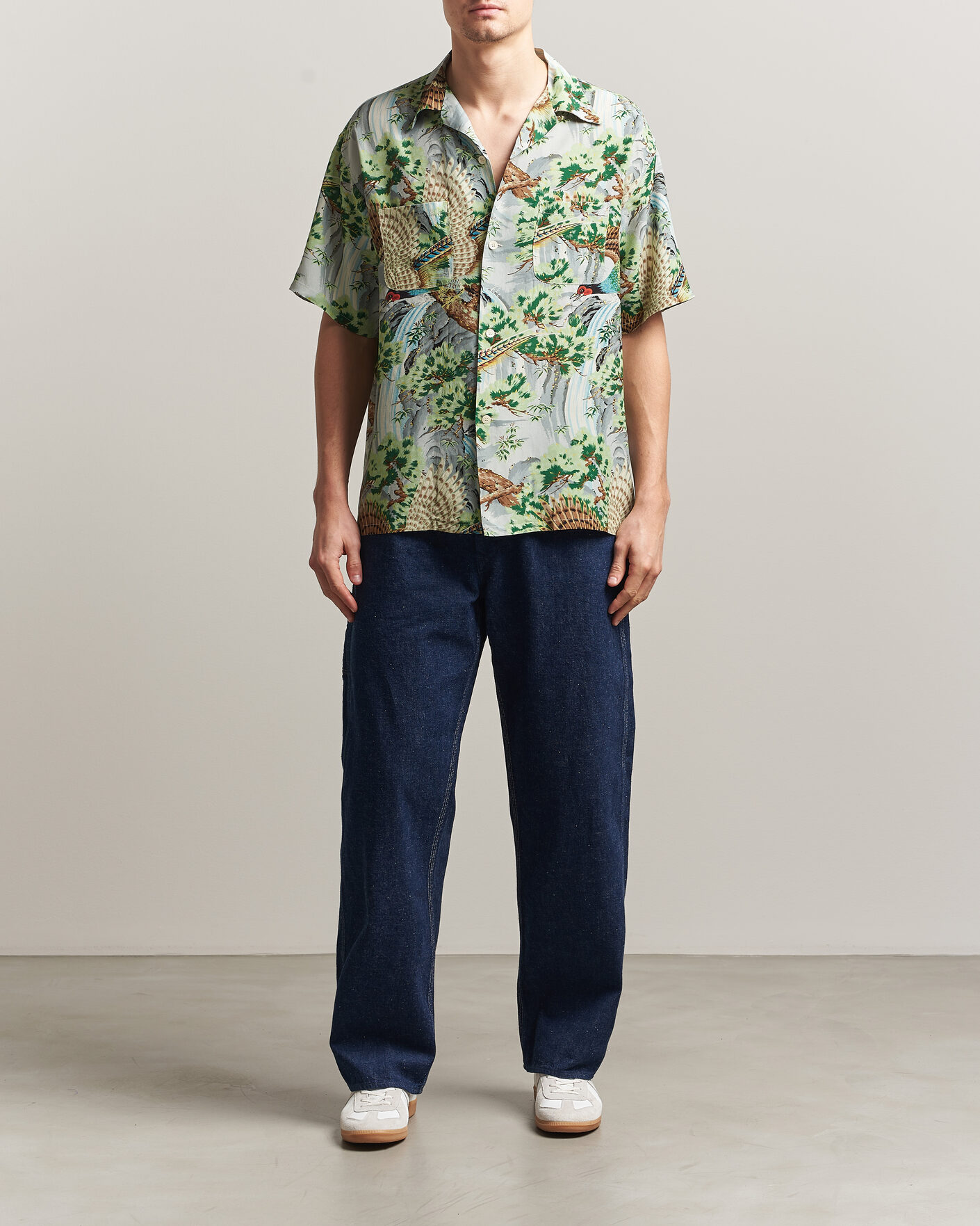 Uomini | Camicie | orSlow | Peacock Garden Hawaiian Shirt Green