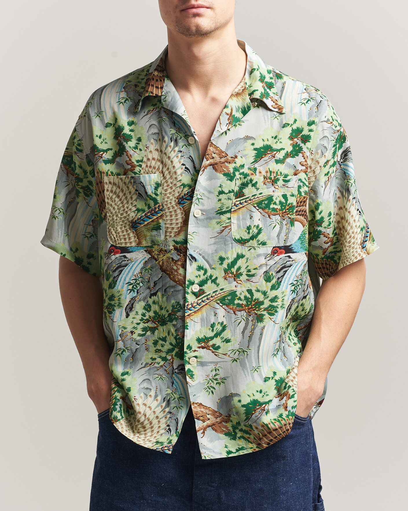 Uomini | Camicie | orSlow | Peacock Garden Hawaiian Shirt Green