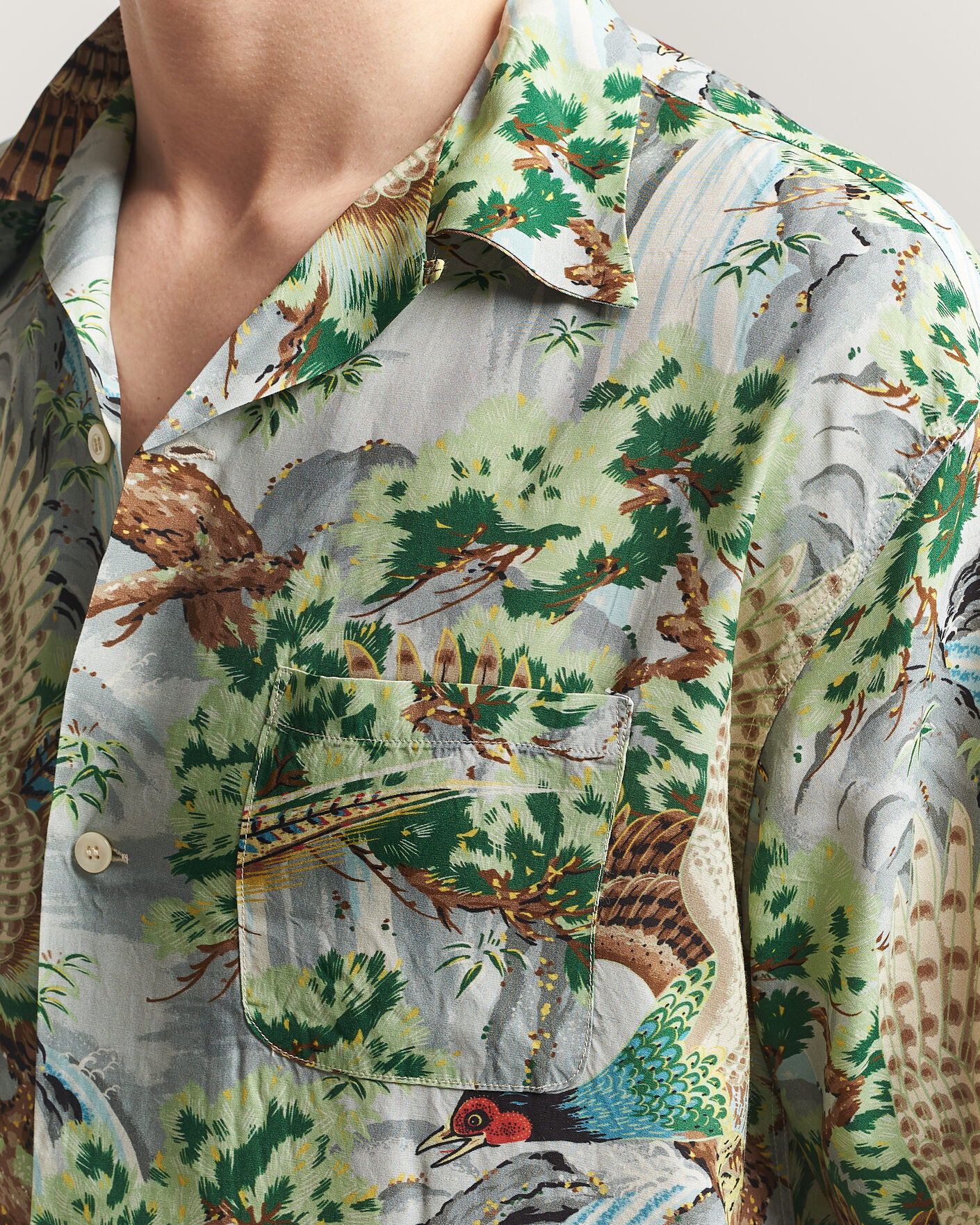 Uomini | Camicie | orSlow | Peacock Garden Hawaiian Shirt Green