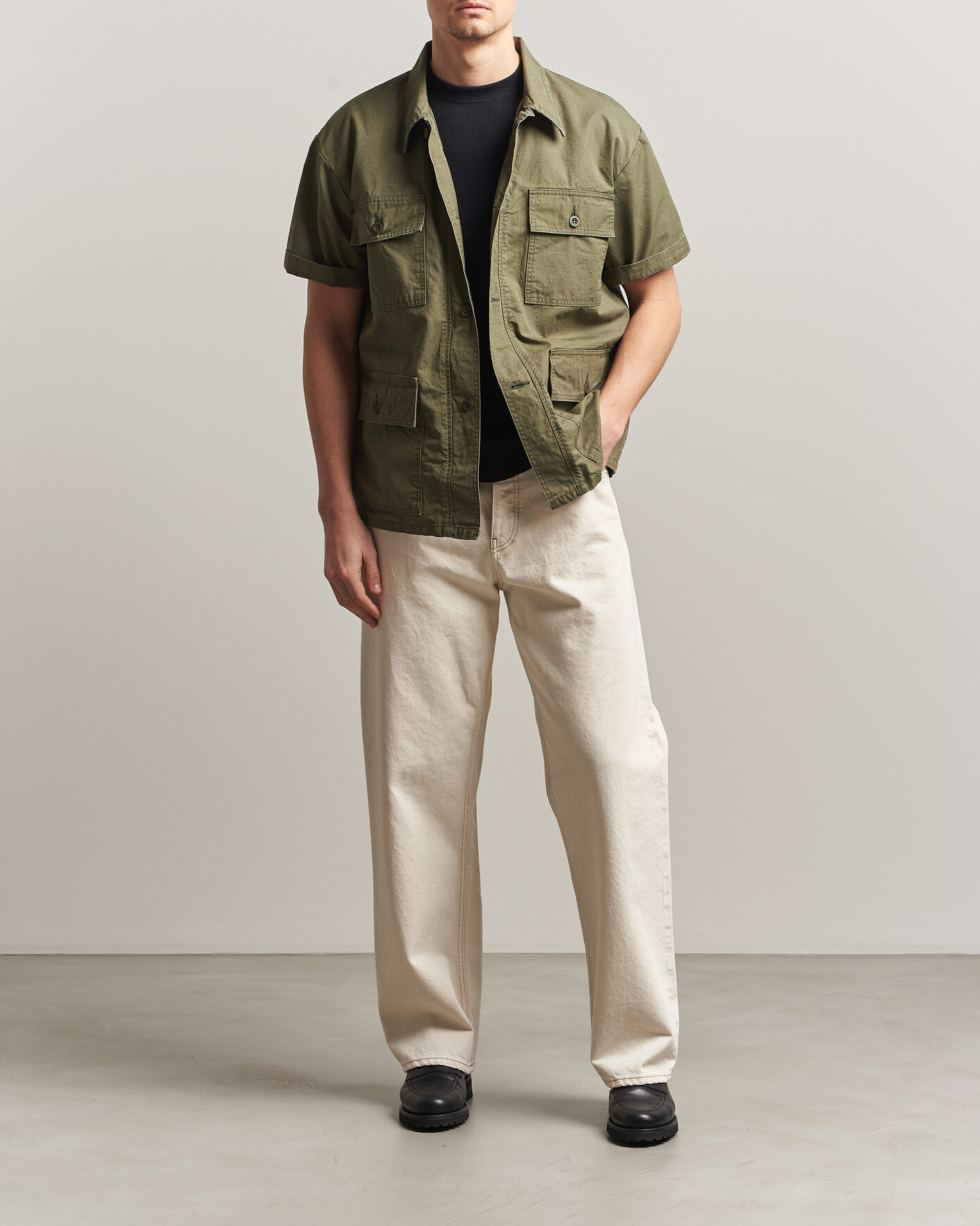 Uomini | Camicie | orSlow | Short Sleeve Utility Shirt Army Green