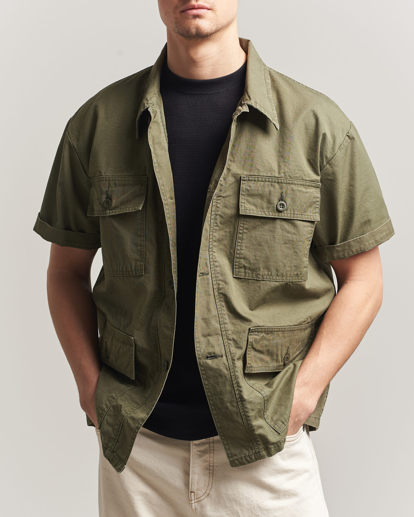 Uomini | Camicie | orSlow | Short Sleeve Utility Shirt Army Green