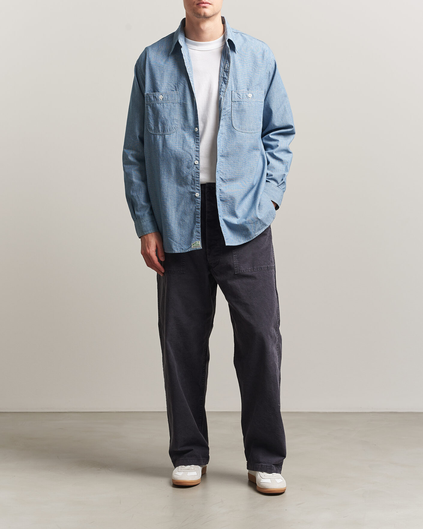Uomini | Camicie | orSlow | Relax Fit Chambray Work Shirt Hickory Stirpe