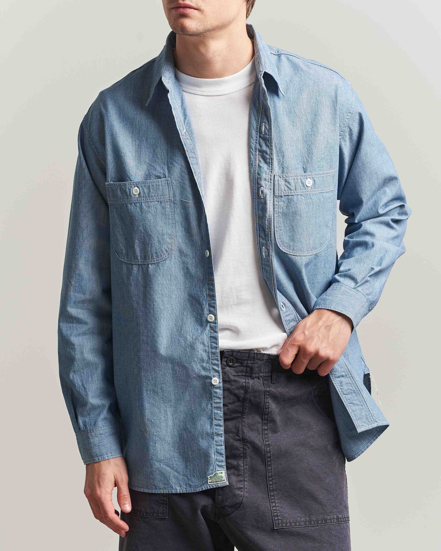 Uomini | Camicie | orSlow | Relax Fit Chambray Work Shirt Hickory Stirpe