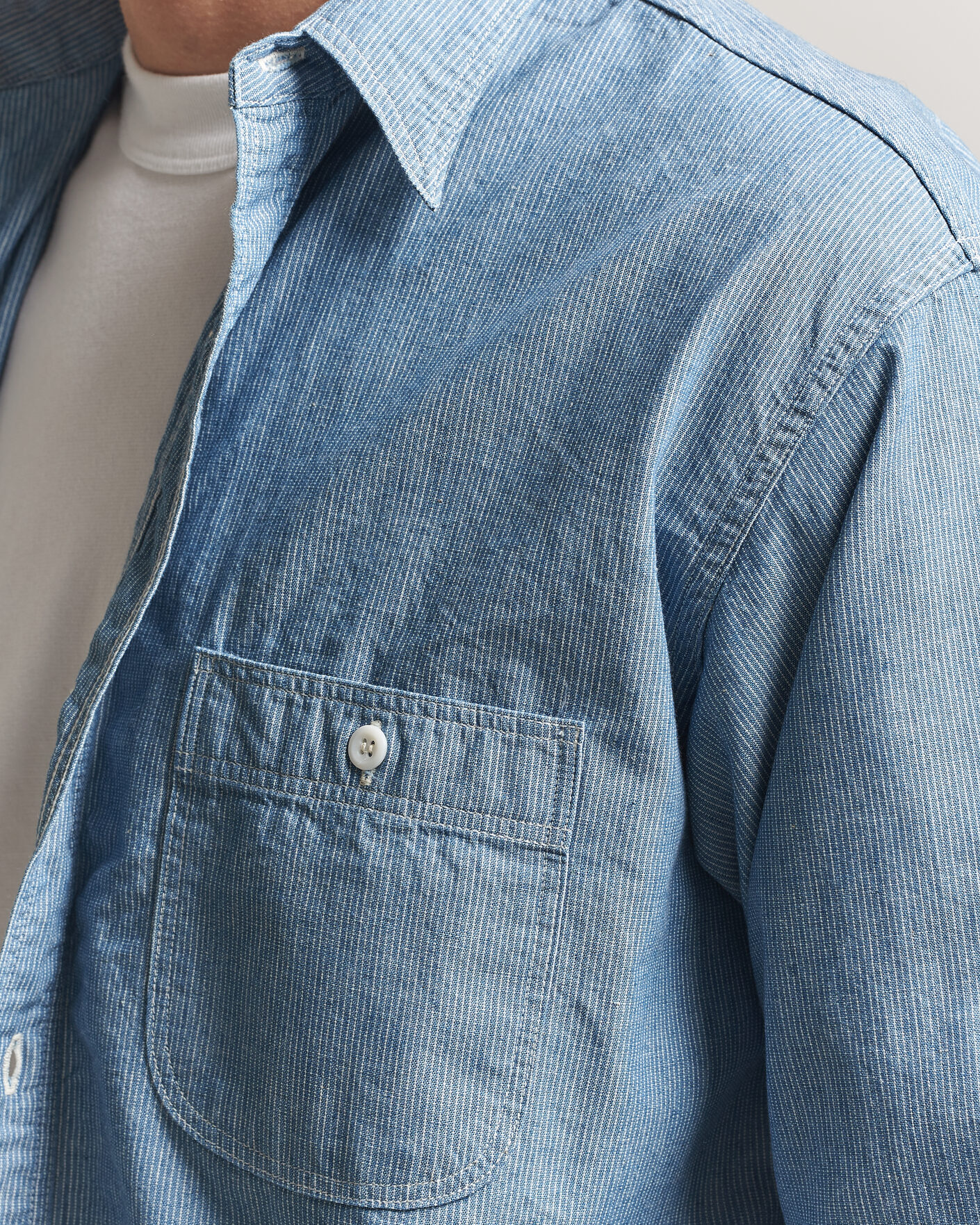Uomini | Camicie | orSlow | Relax Fit Chambray Work Shirt Hickory Stirpe