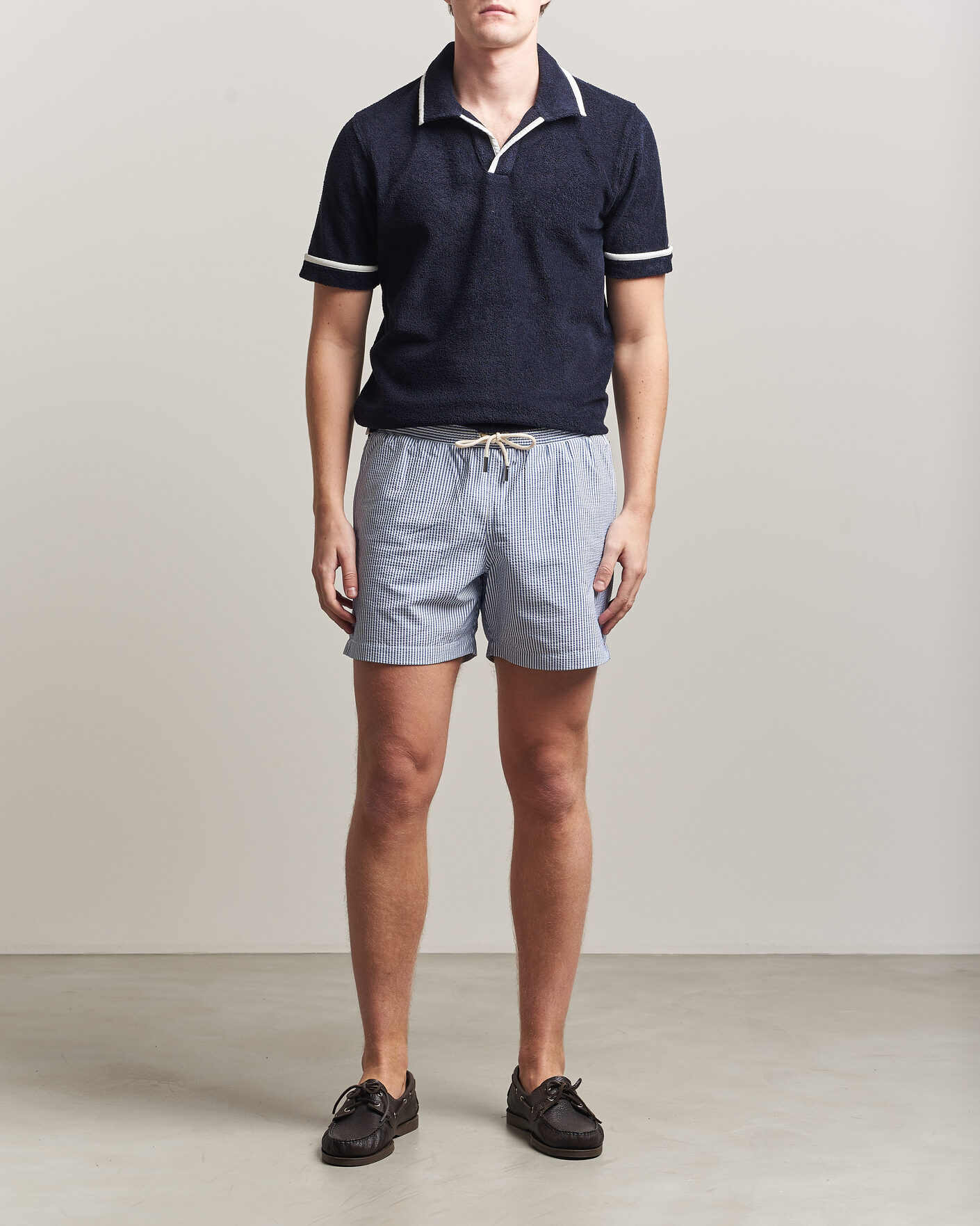 Uomini | Costumi da bagno | Orlebar Brown | Boxer Seersucker Drawstring Swim Shorts Nova Blue