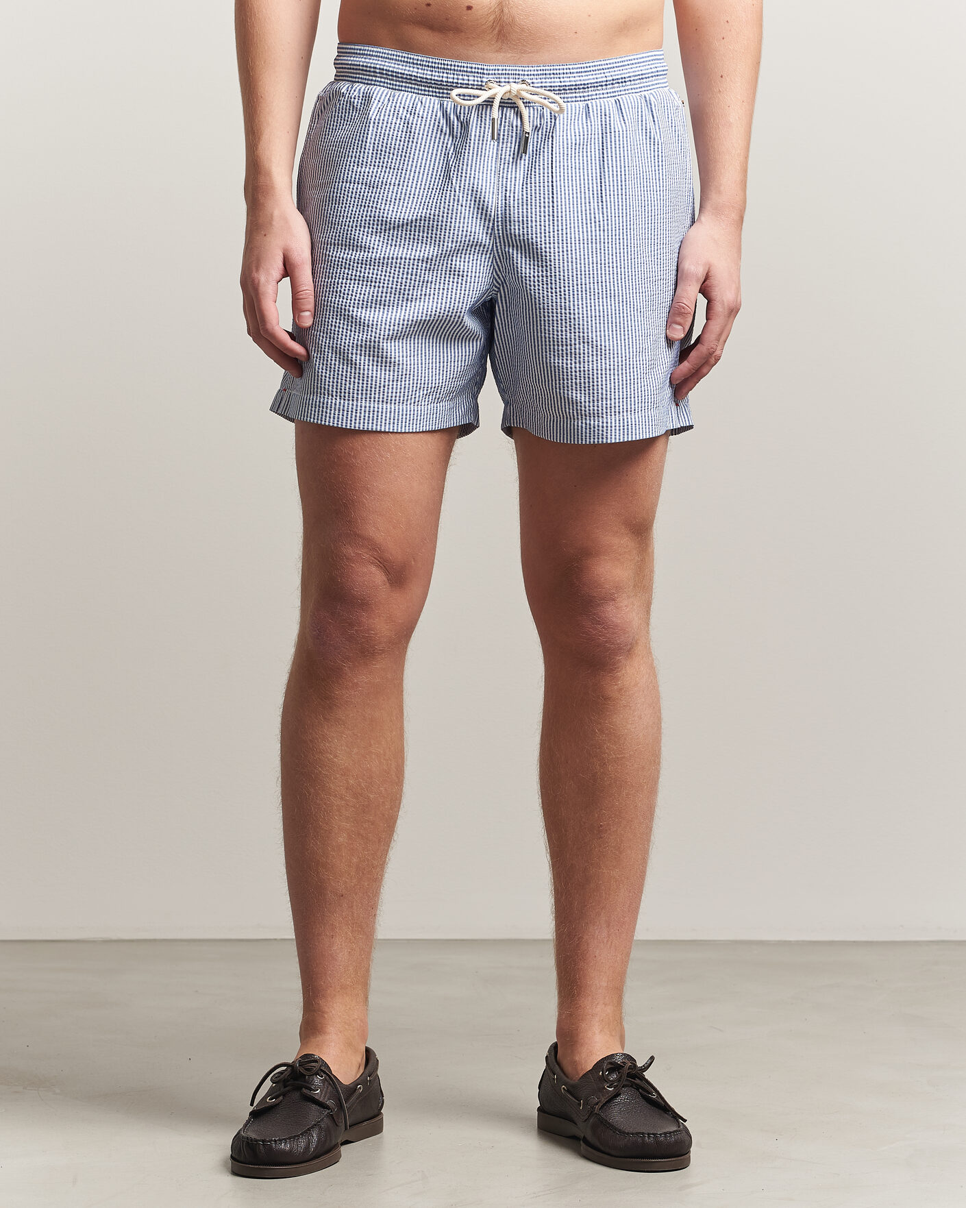Uomini | Costumi da bagno | Orlebar Brown | Boxer Seersucker Drawstring Swim Shorts Nova Blue