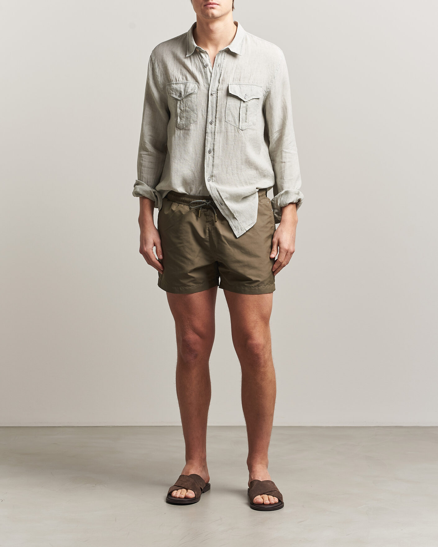 Uomini | Camicie | Orlebar Brown | Coleburn Linen Shirt Cliff Grey