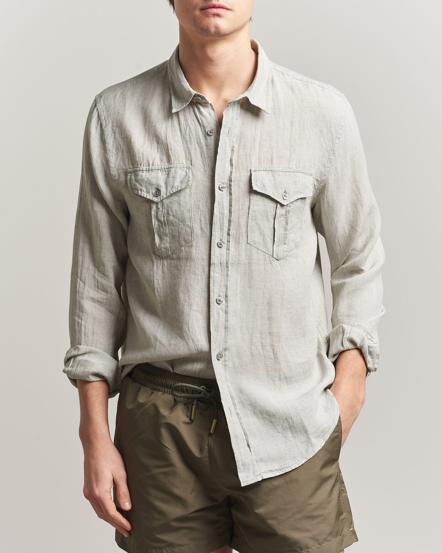 Uomini | Camicie | Orlebar Brown | Coleburn Linen Shirt Cliff Grey
